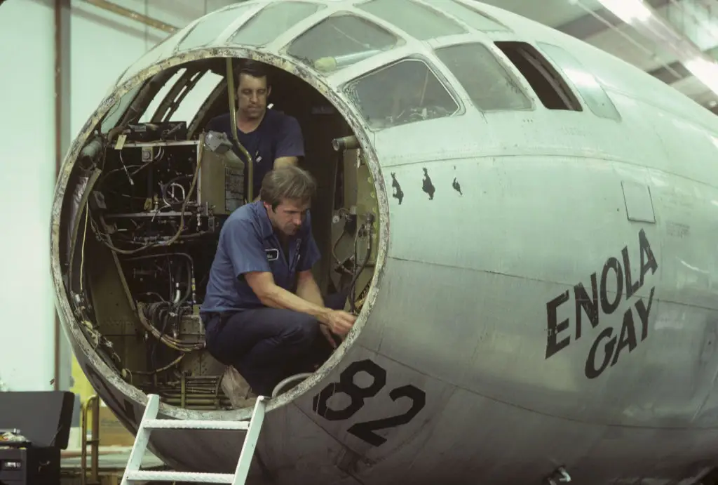 The Enola Gay underwent restoration work at a Smithsonian facility.