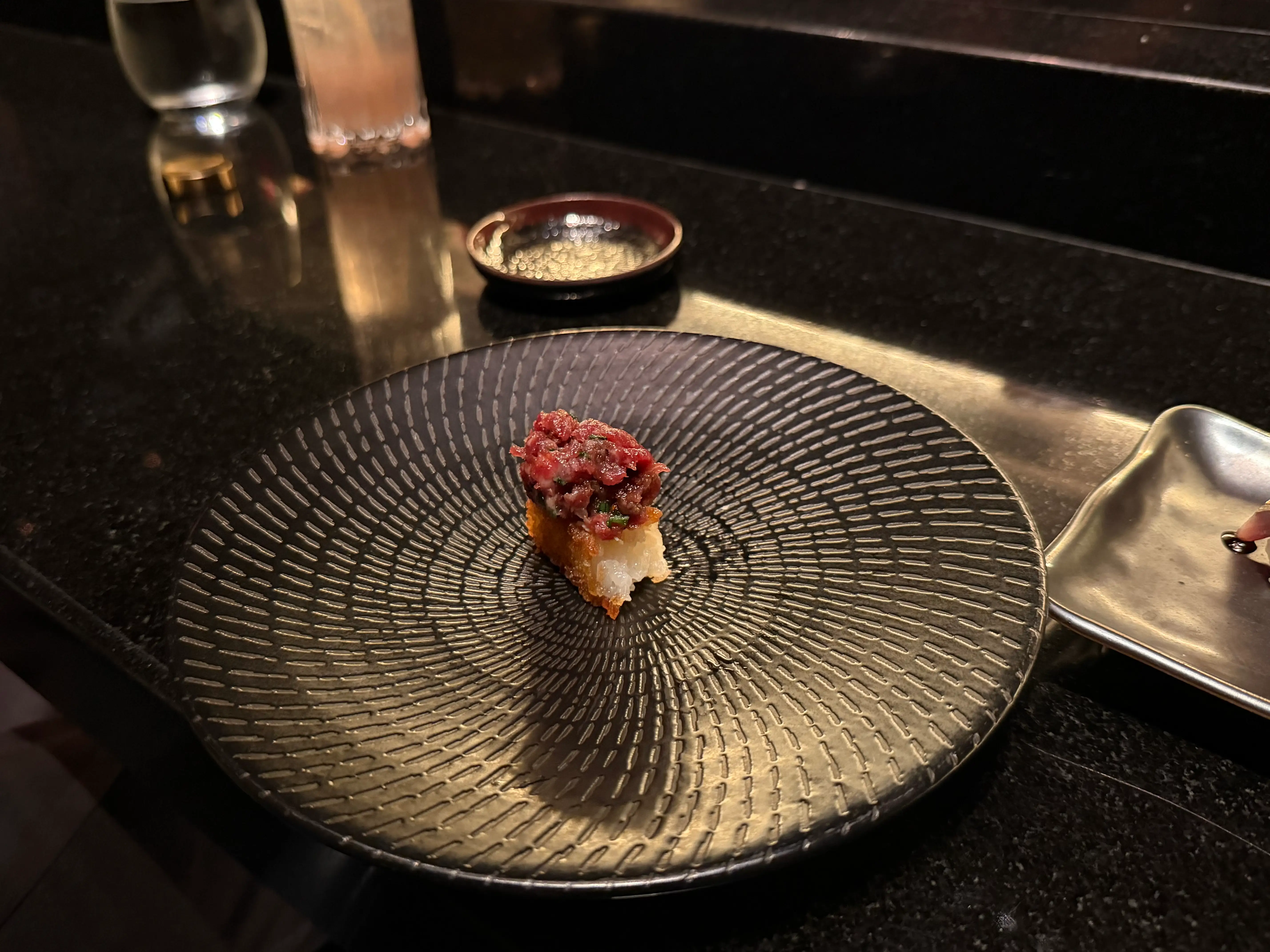 Crispy rice bite at Bad Bunny's Gekko restaurant in Miami