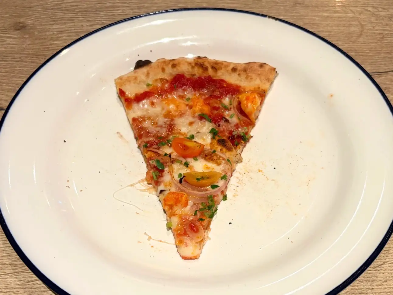 The garlic and prawn pizza at Gordon Ramsay's Street Pizza in Dubai.