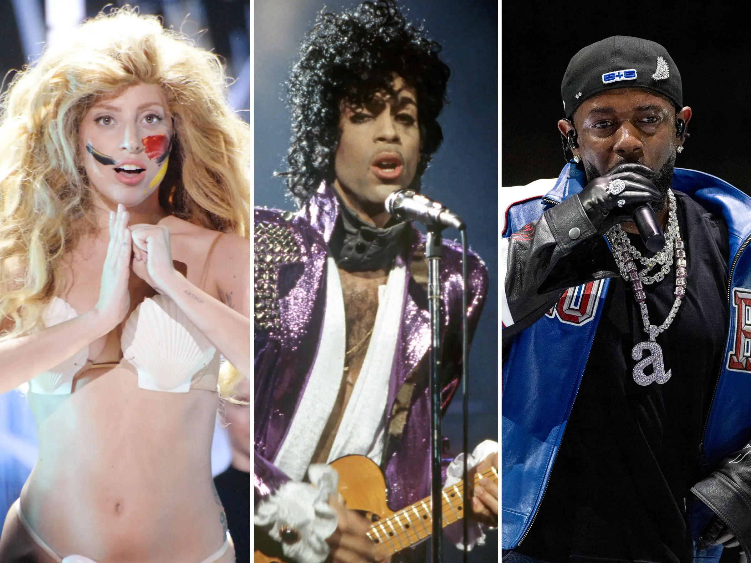 Lady Gaga, Prince, and Kendrick Lamar.