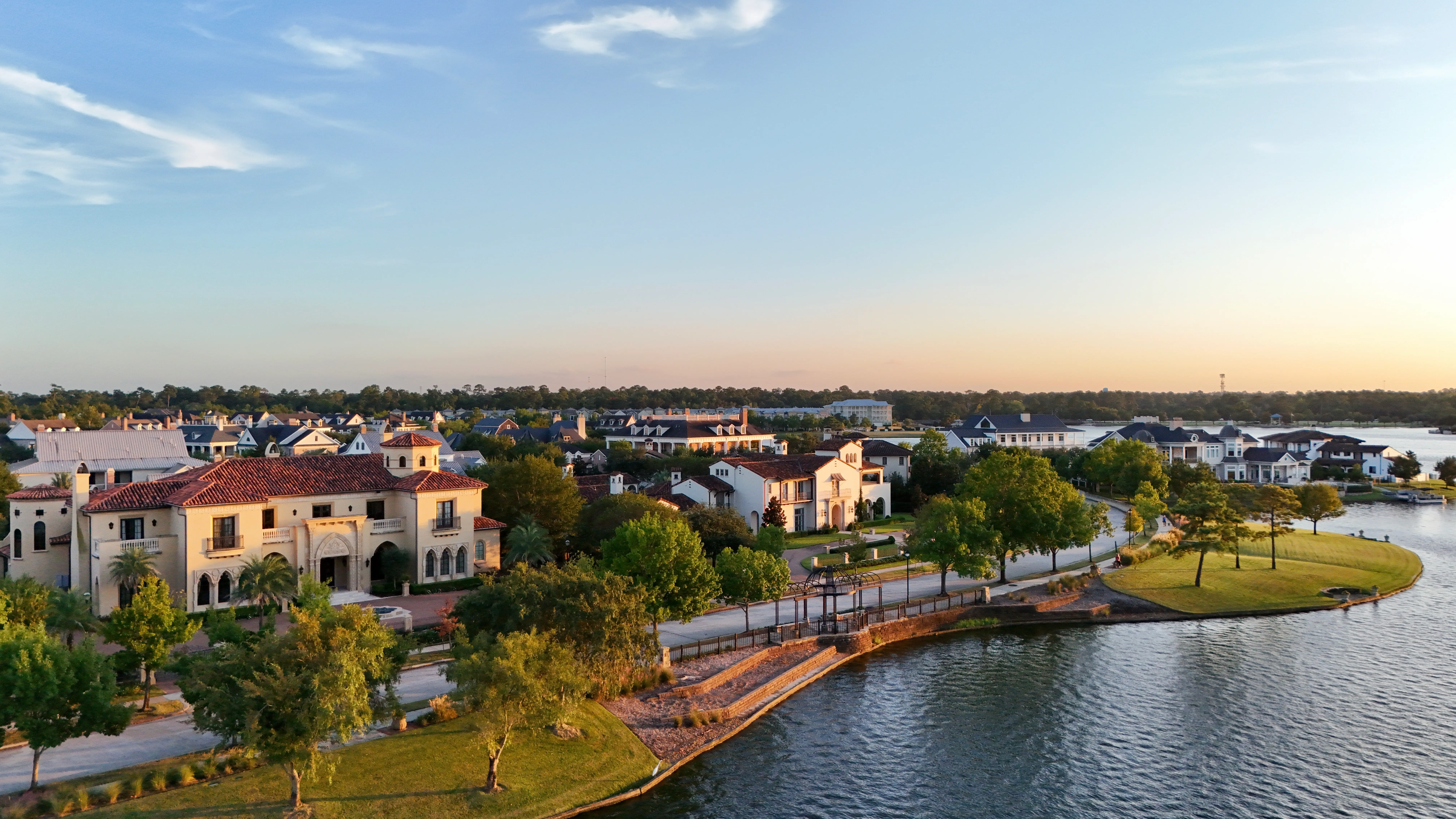 aerial view of homes in Houston by water