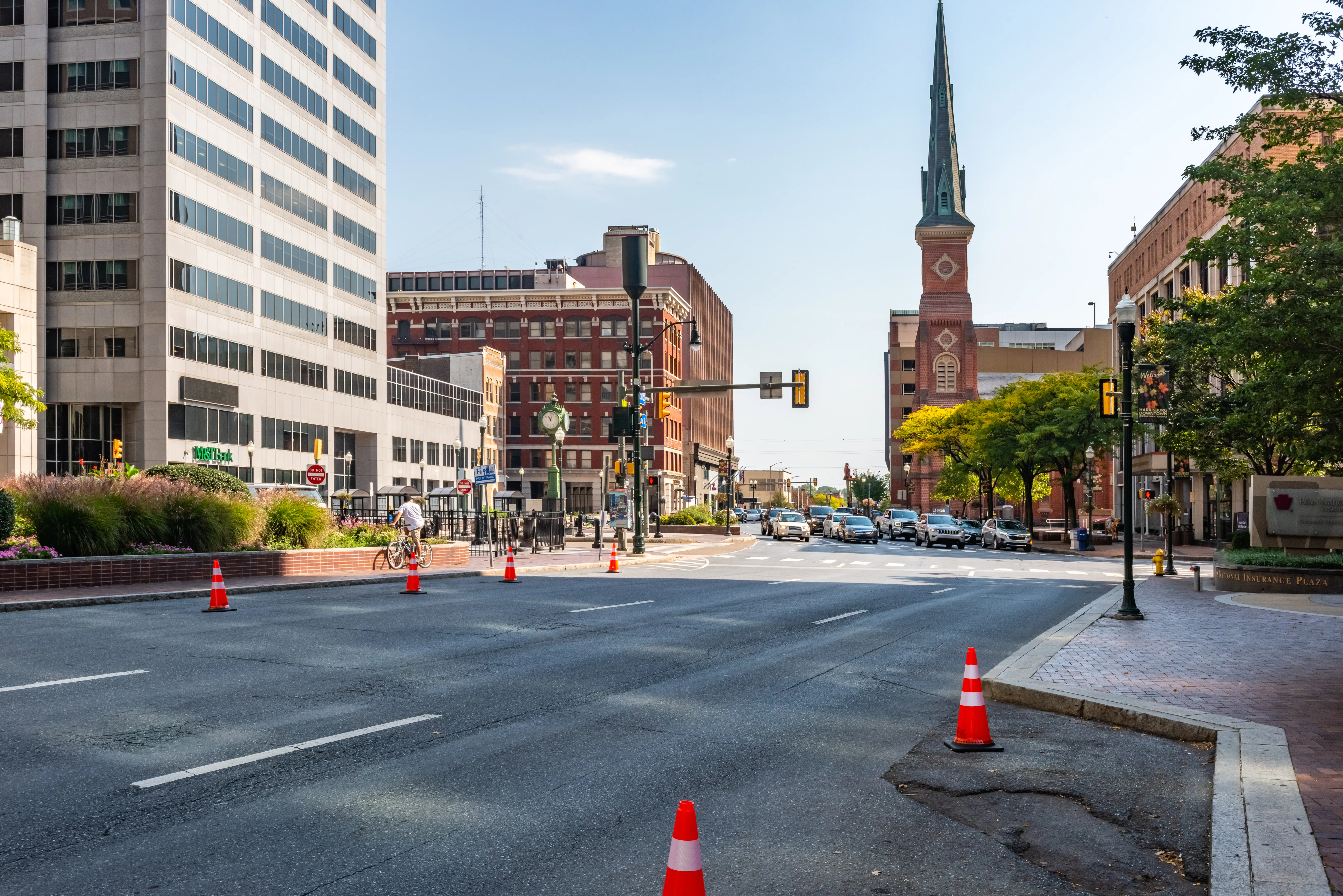 A downtown street in Harrisburg, Pennsylvania.