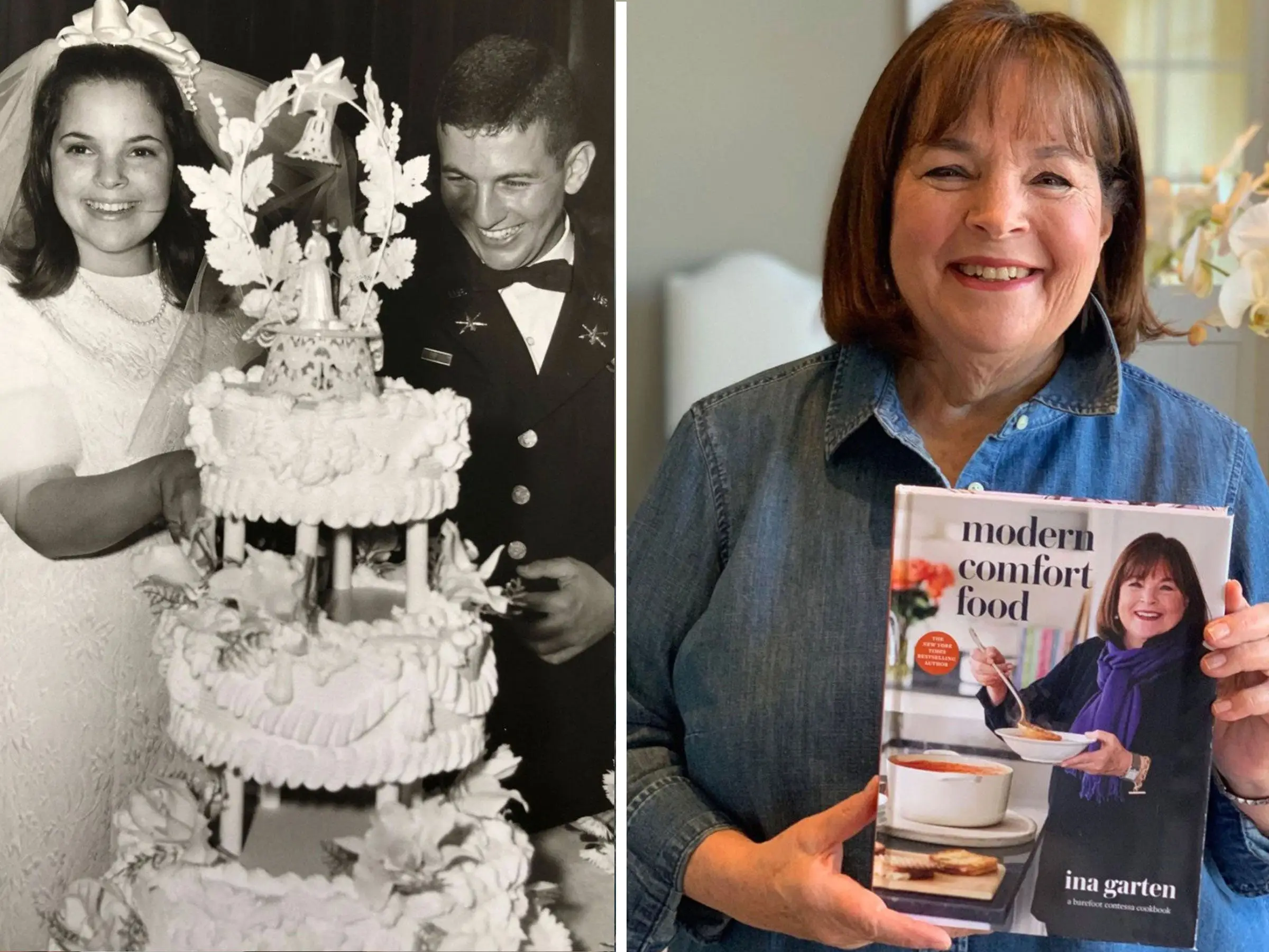 Ina Garten on her wedding day and Ina Garten with her 