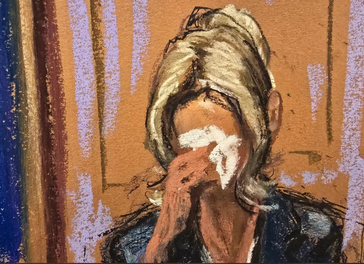 A courthouse sketch of Maya Miller, who testified under a pseudonym about being raped in the Hamptons by Tal Alexander in 2016.