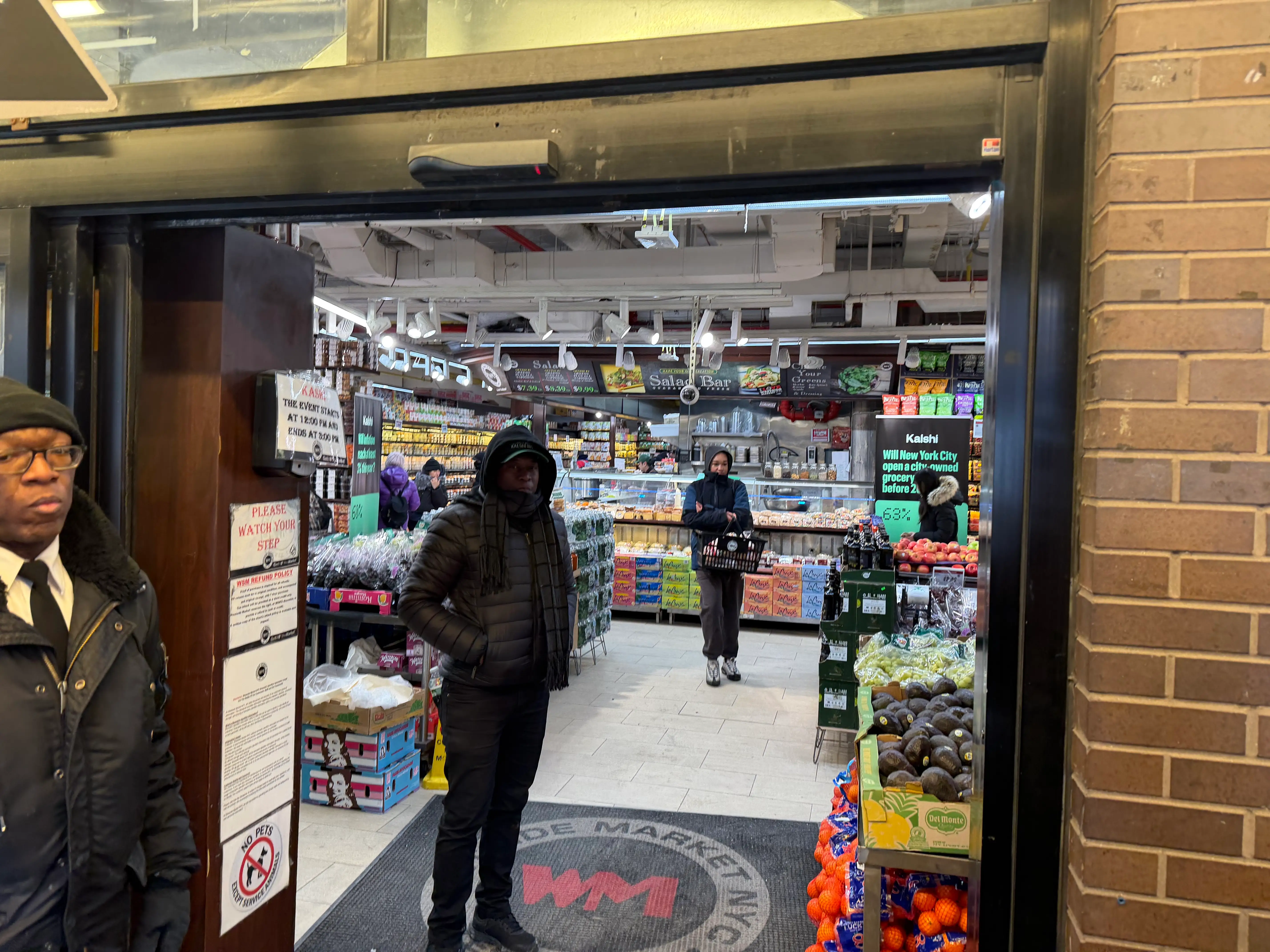 The entrance of the Kalshi grocery store is pictured.