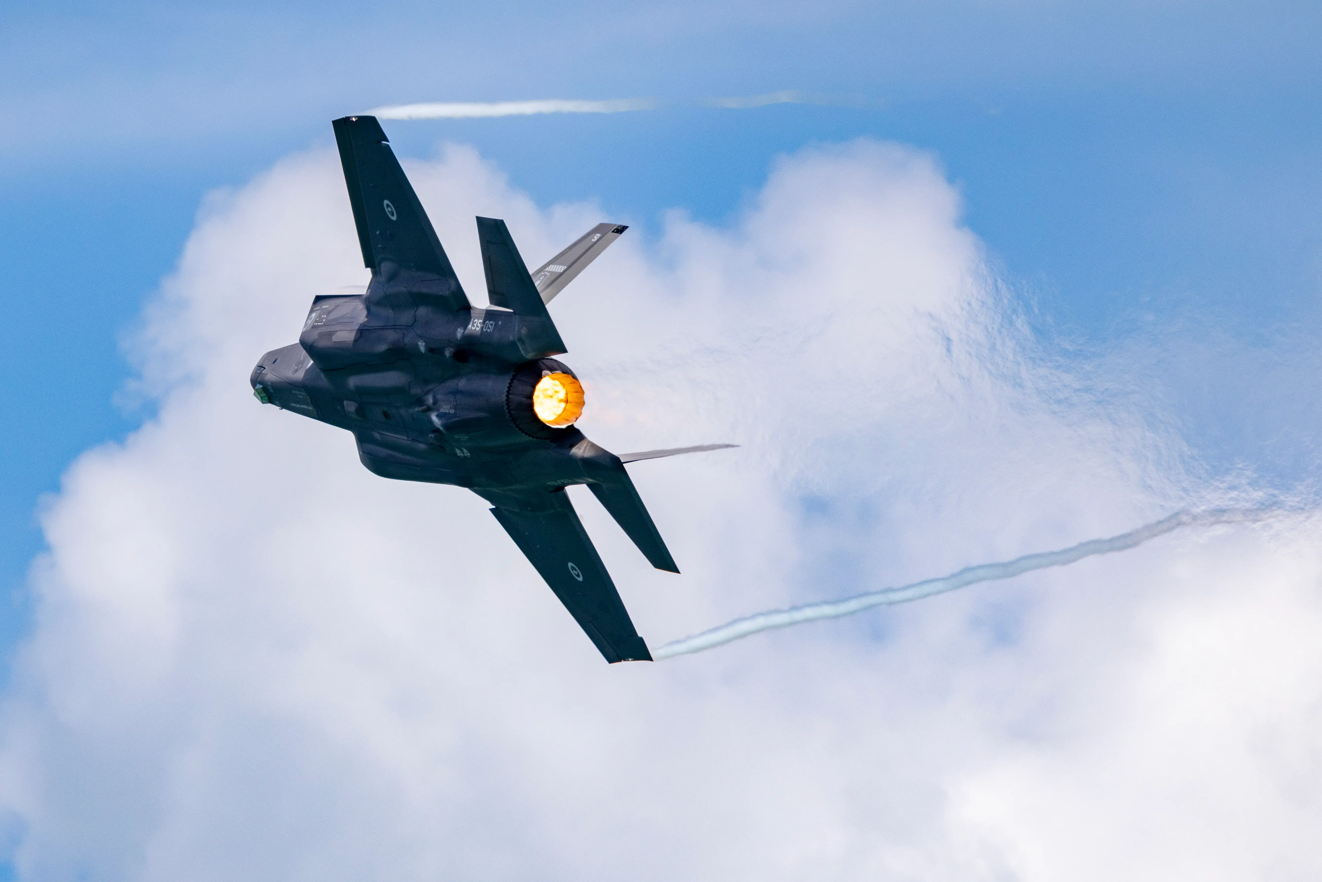 An F-35A flies during a flying display at the Singapore Airshow.