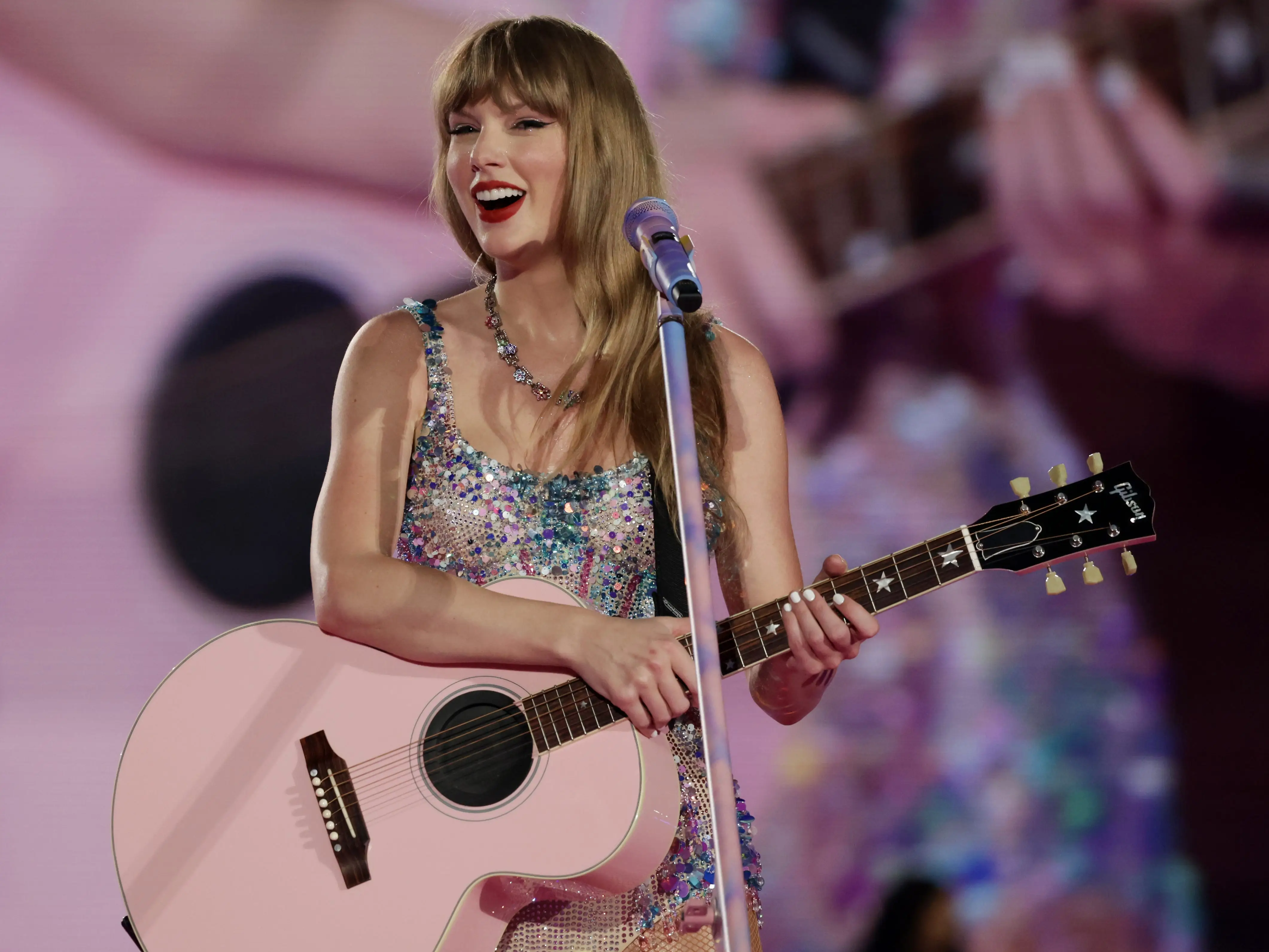 Taylor Swift performs during the Eras Tour in Singapore.