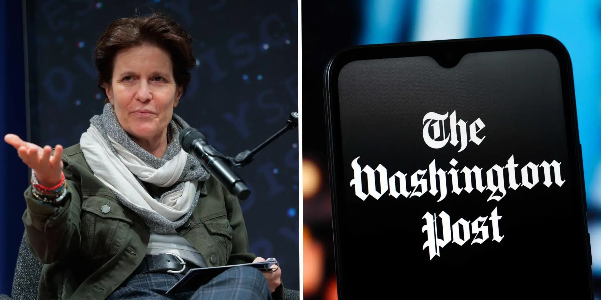 Kara Swisher next to the logo for The Washington Post.