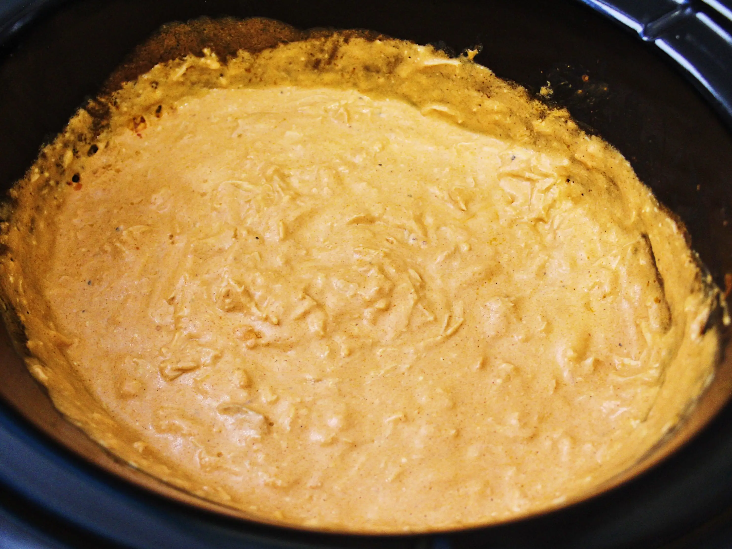finished buffalo chicken dip in slow cooker