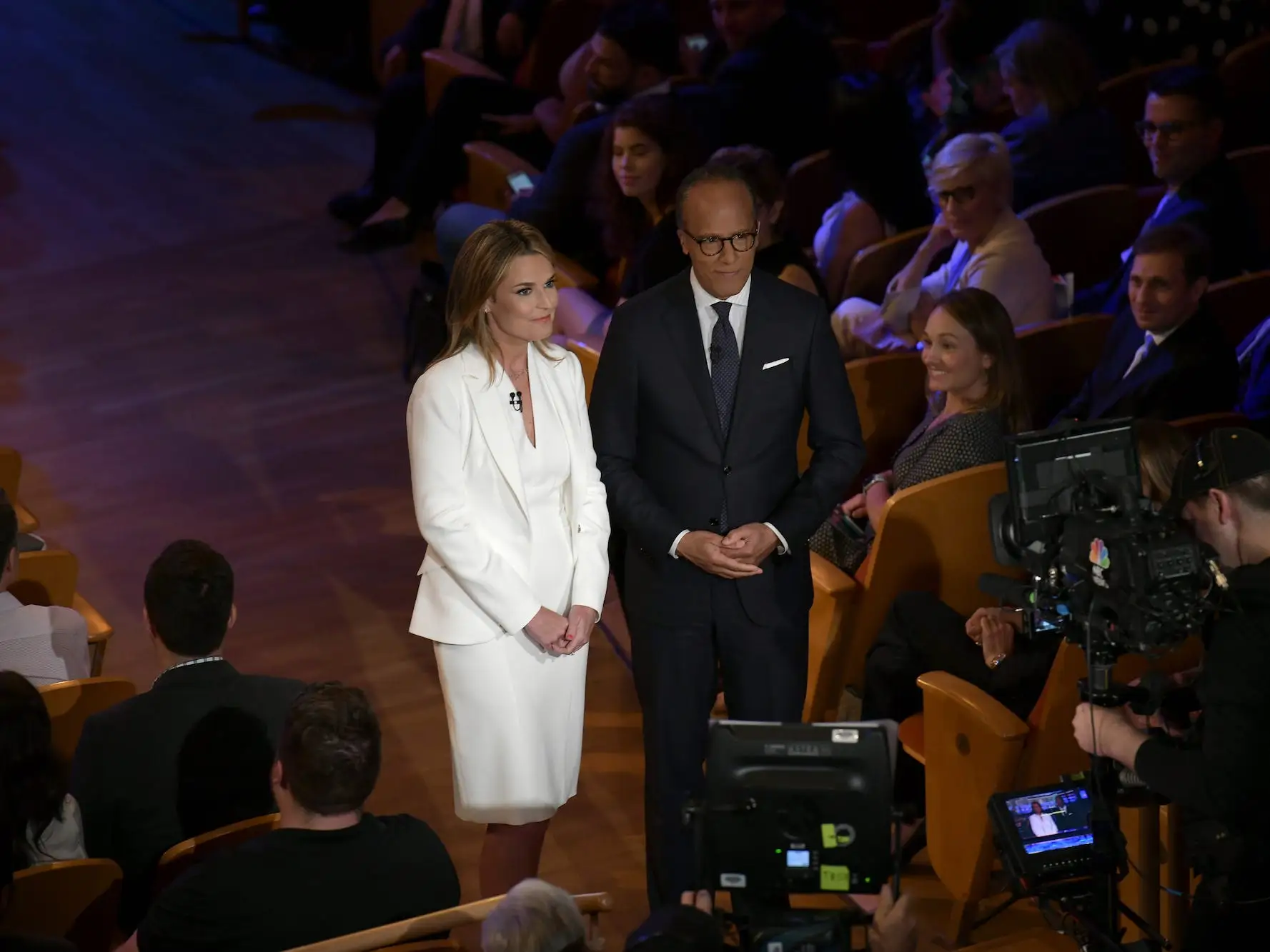 Debate moderators, Savannah Guthrie and Lester Holt at The Knight Concert Hall, Miami Florida on Wednesday, June 26, 2019-