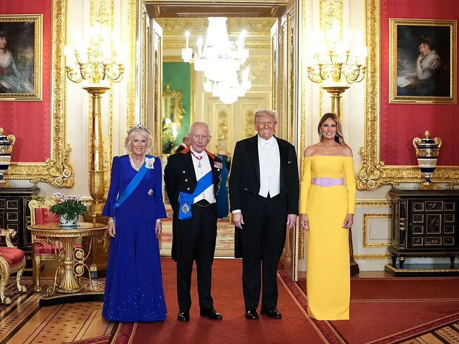 Queen Camilla, King Charles, Donald Trump, and Melania Trump at a state banquet.