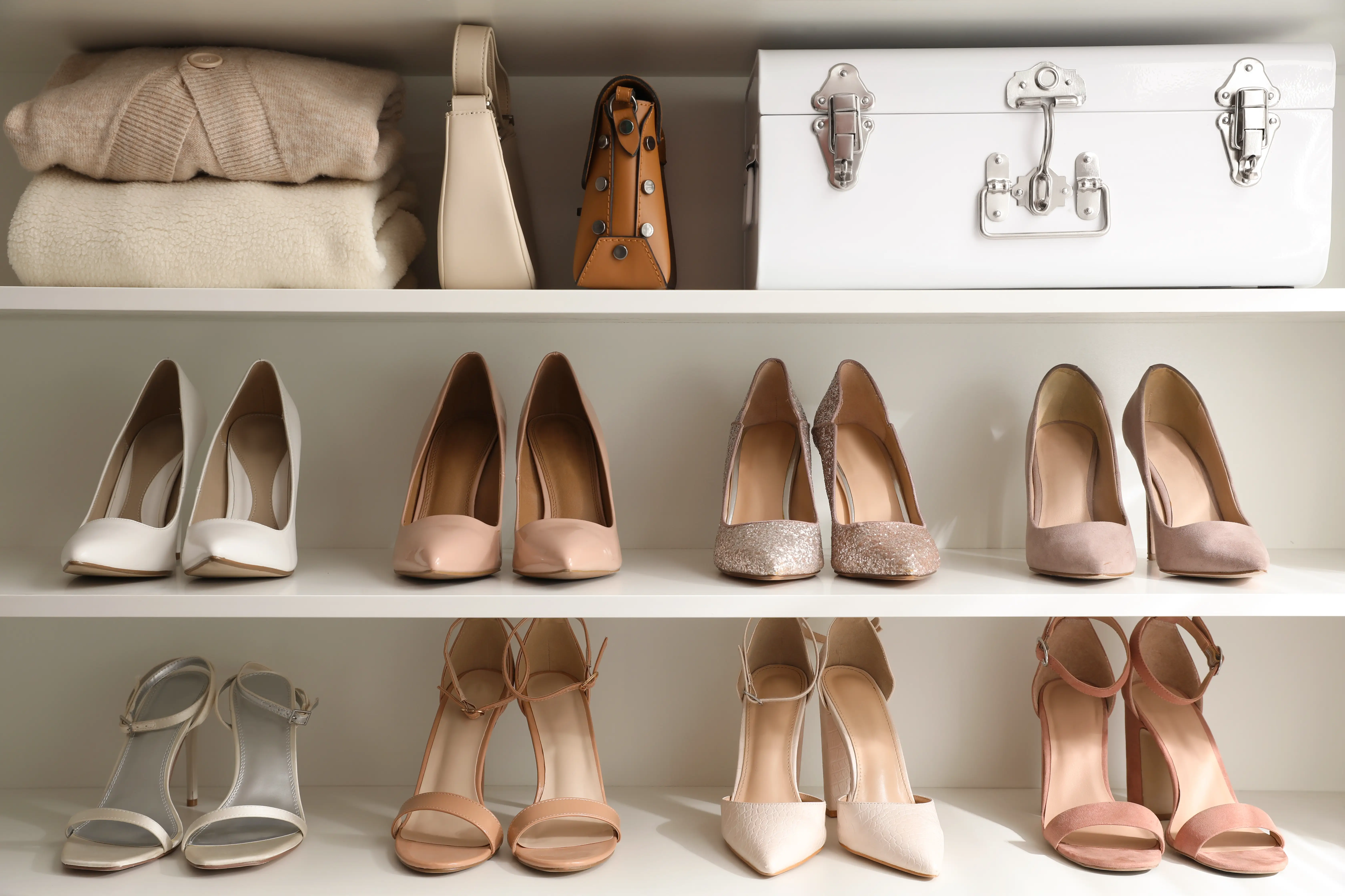 Heels on shelf in closet