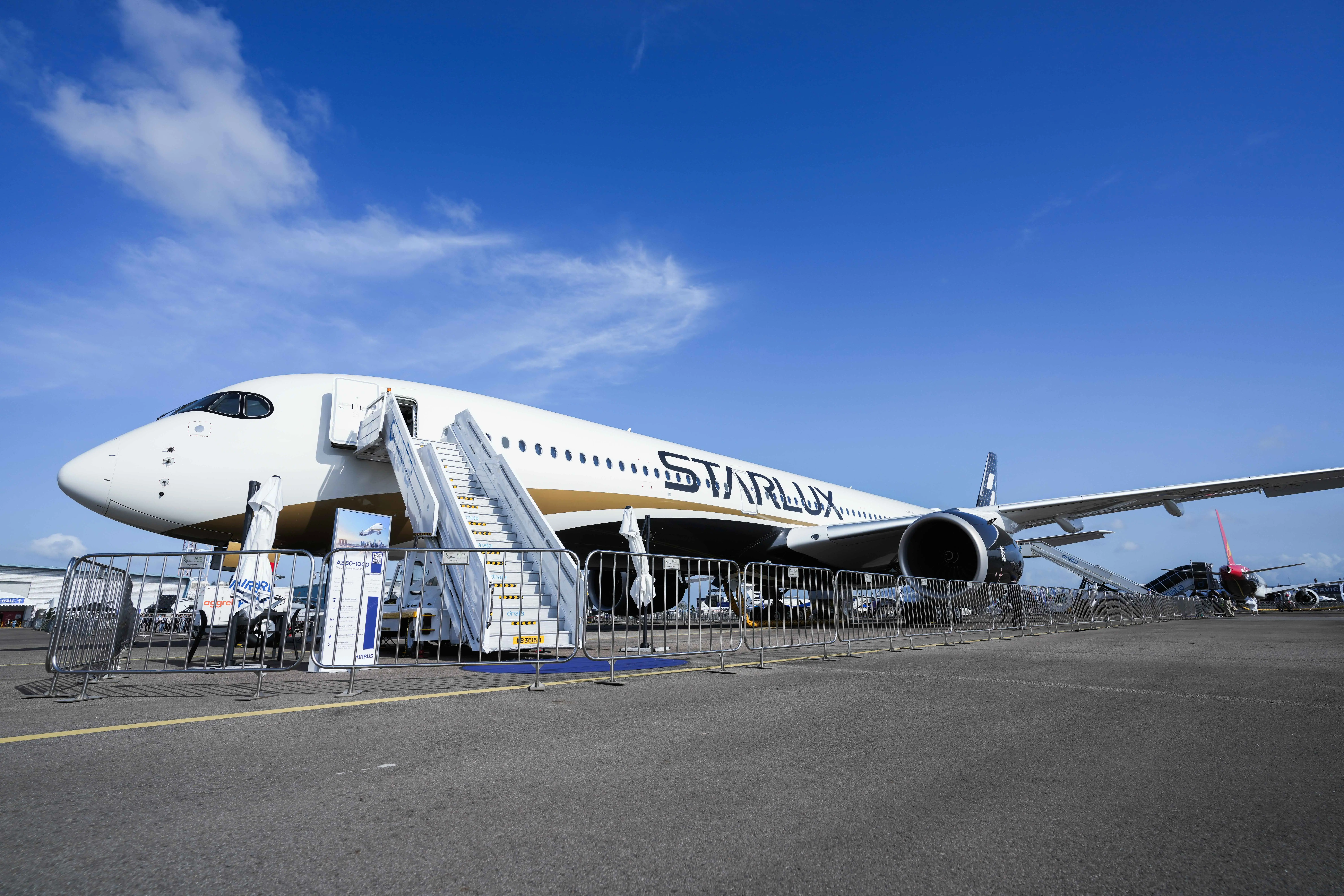 The A350-1000, as seen from the ground at the Singapore Airshow.