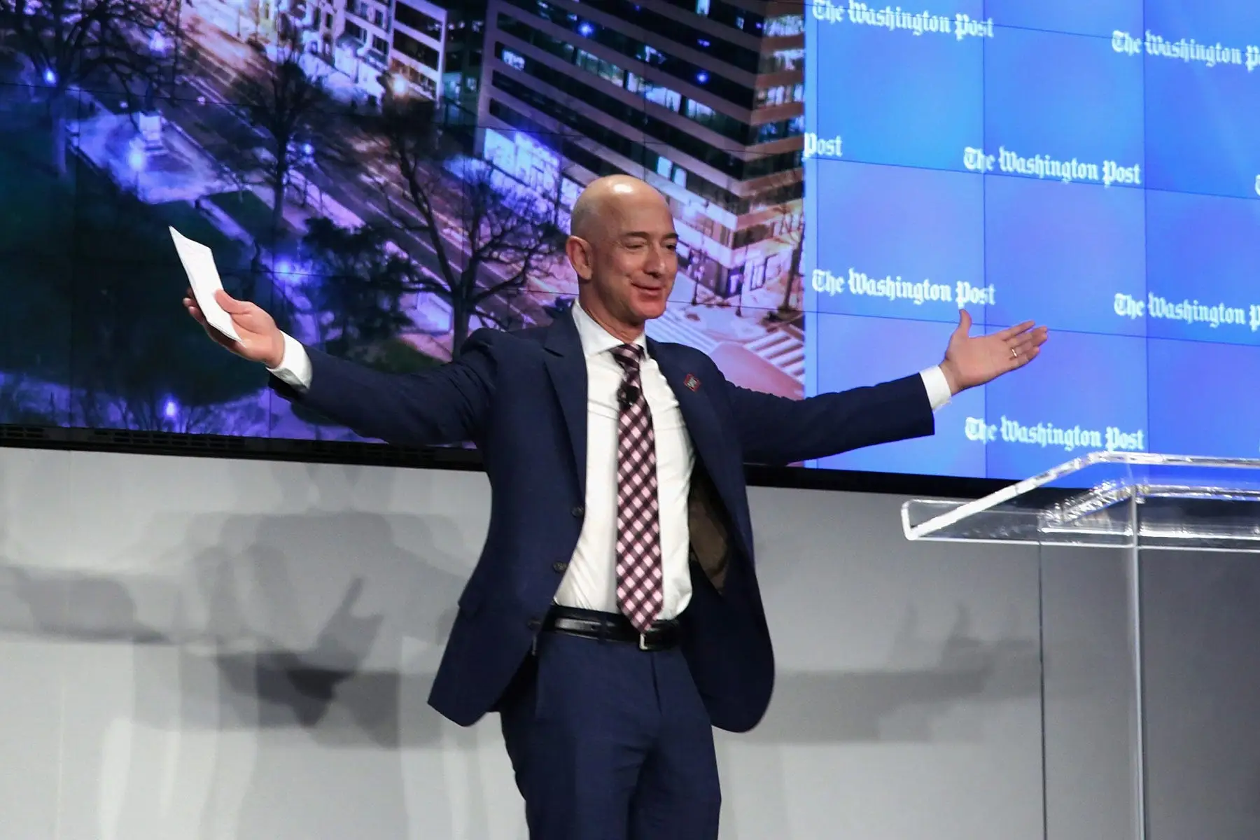 Washington Post owner Jeff Bezos conducts a 