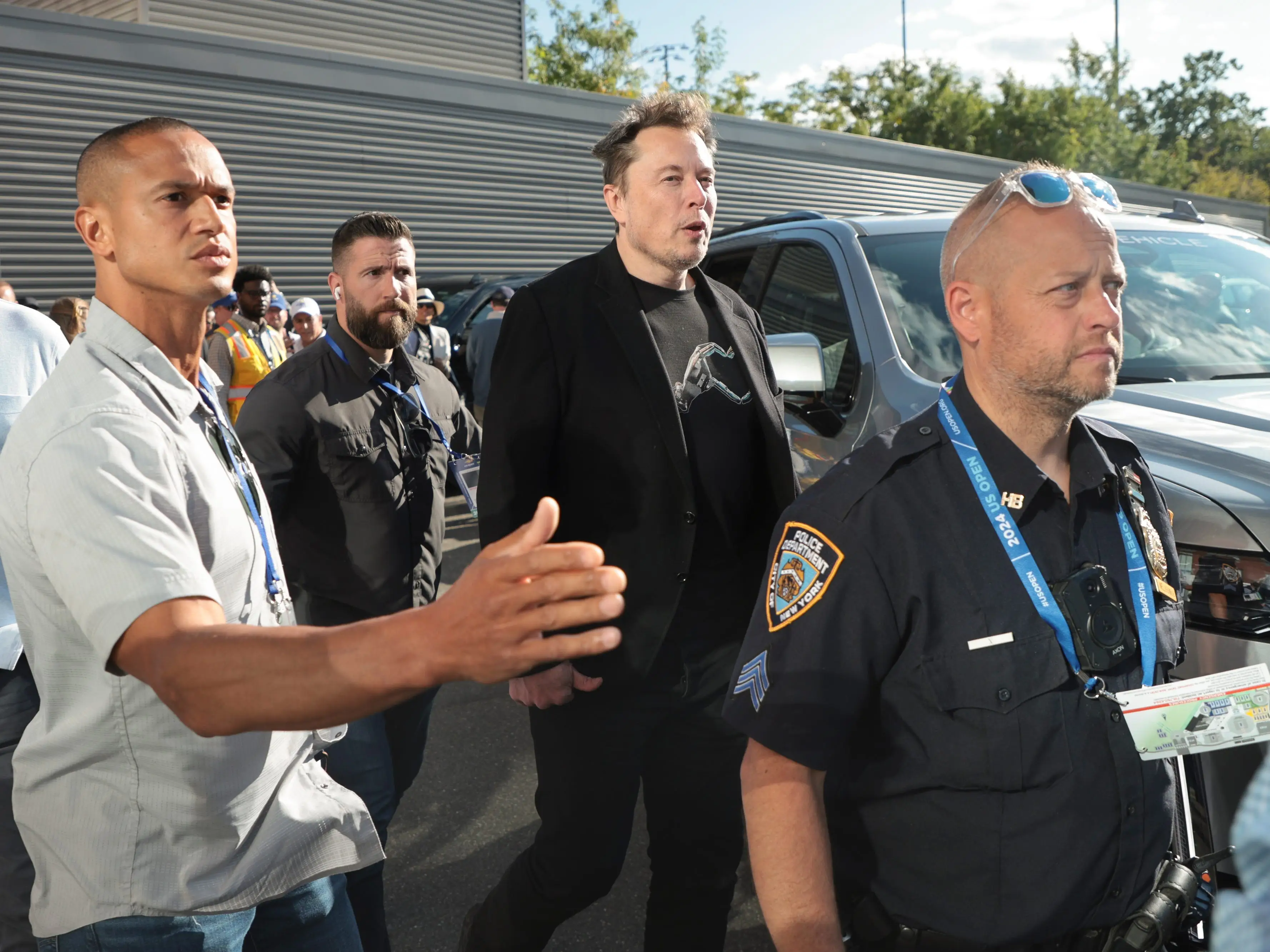 Elon Musk attends the men's final on day fourteen of the 2024 US Open Tennis Championships