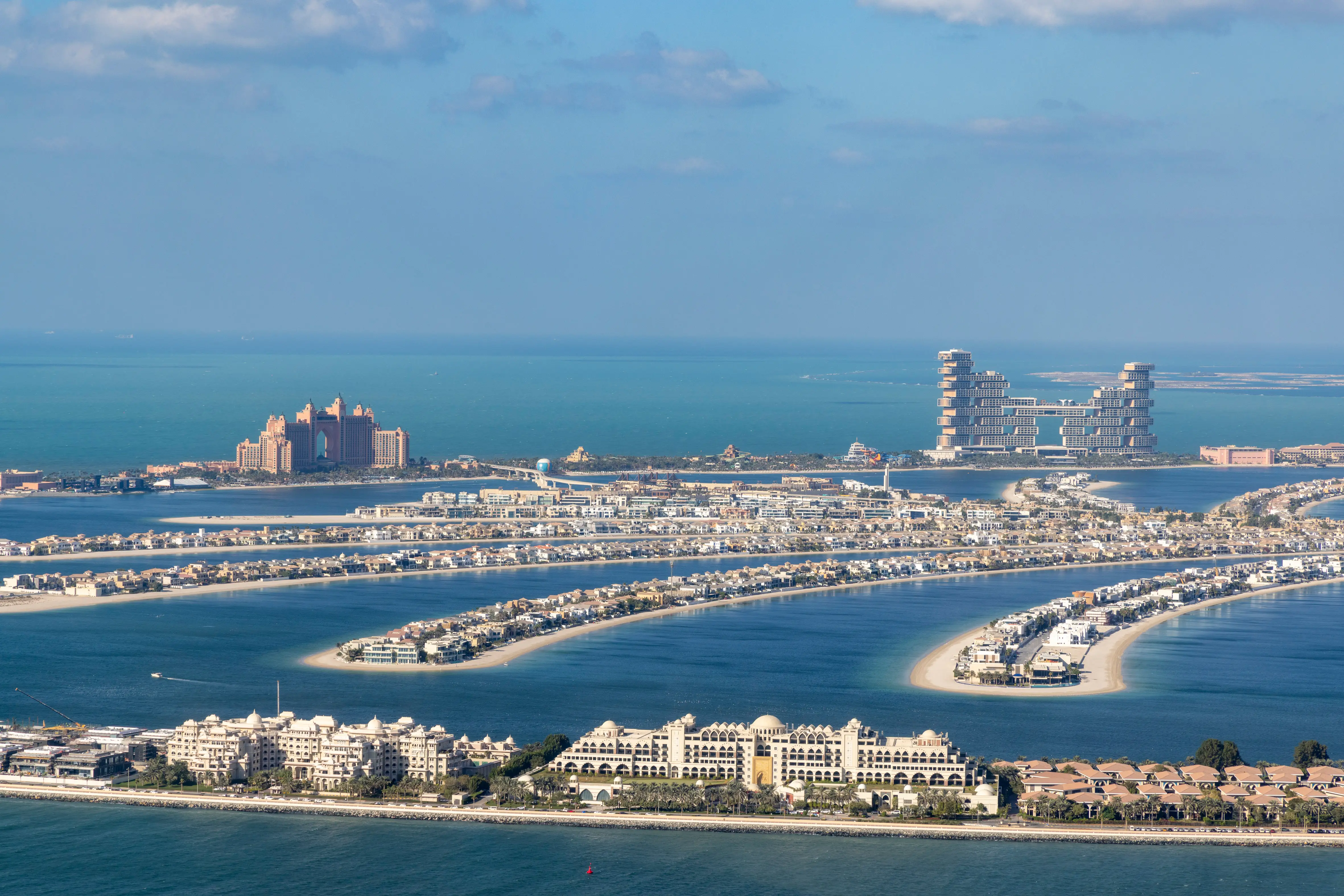 The Atlantis and Atlantis The Royal luxury hotels on the skyline of the Palm Jumeirah