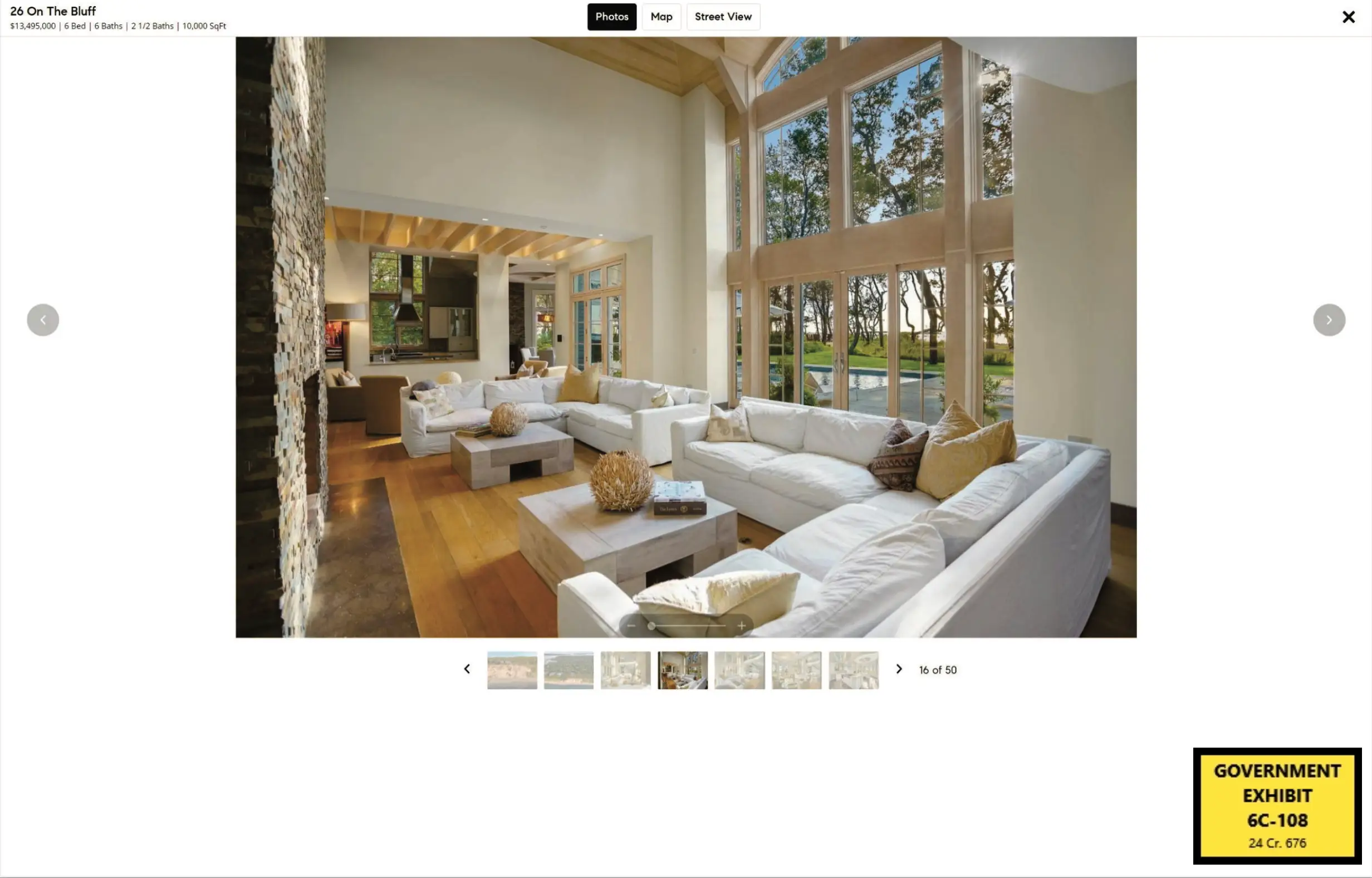 This exhibit from the Alexander brothers sex-trafficking trial shows a photograph of the living room of the Sag Harbor mansion where women testified they were raped in 2014 and 2016.