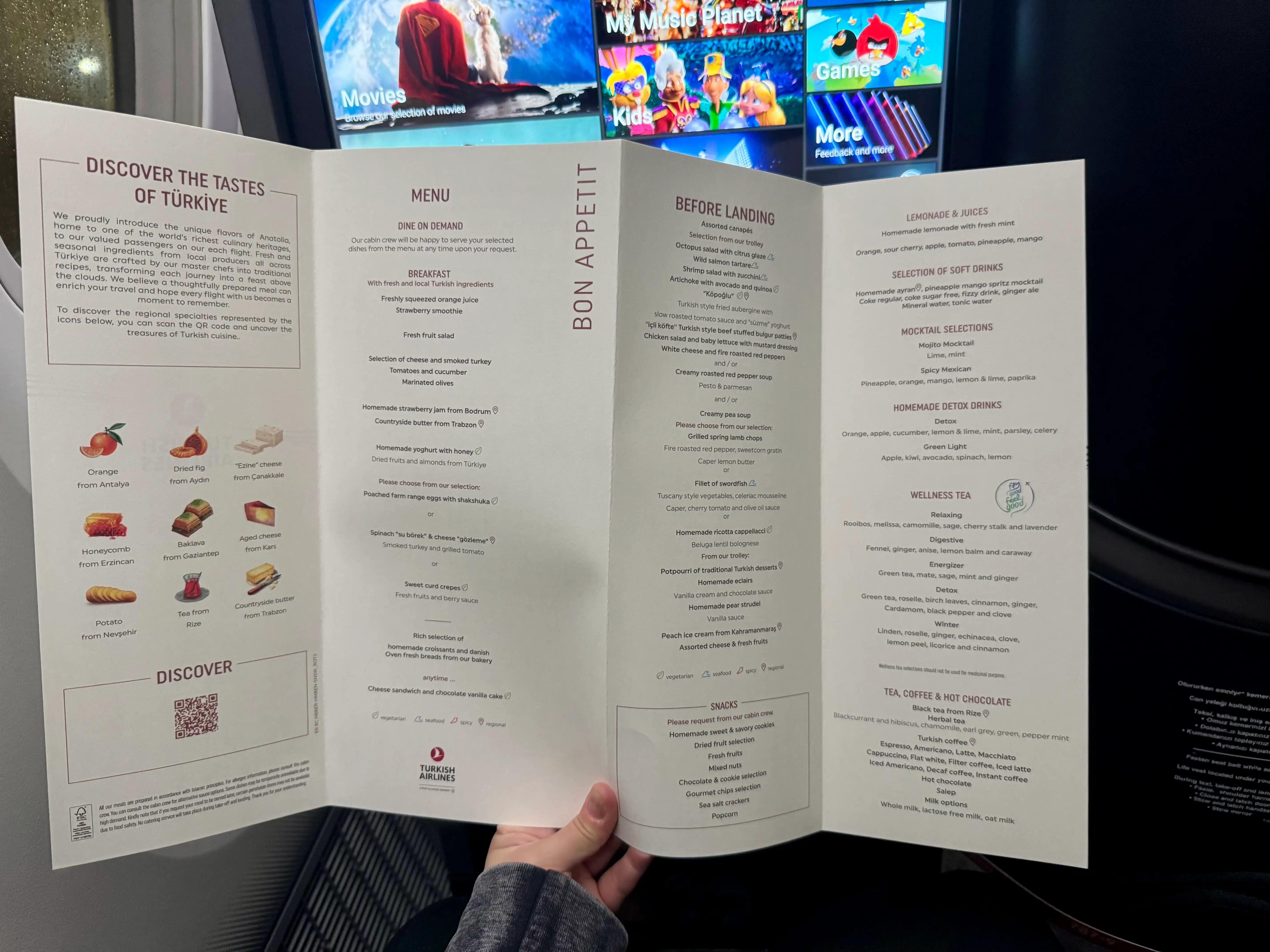 The menu on Turkish business class.
