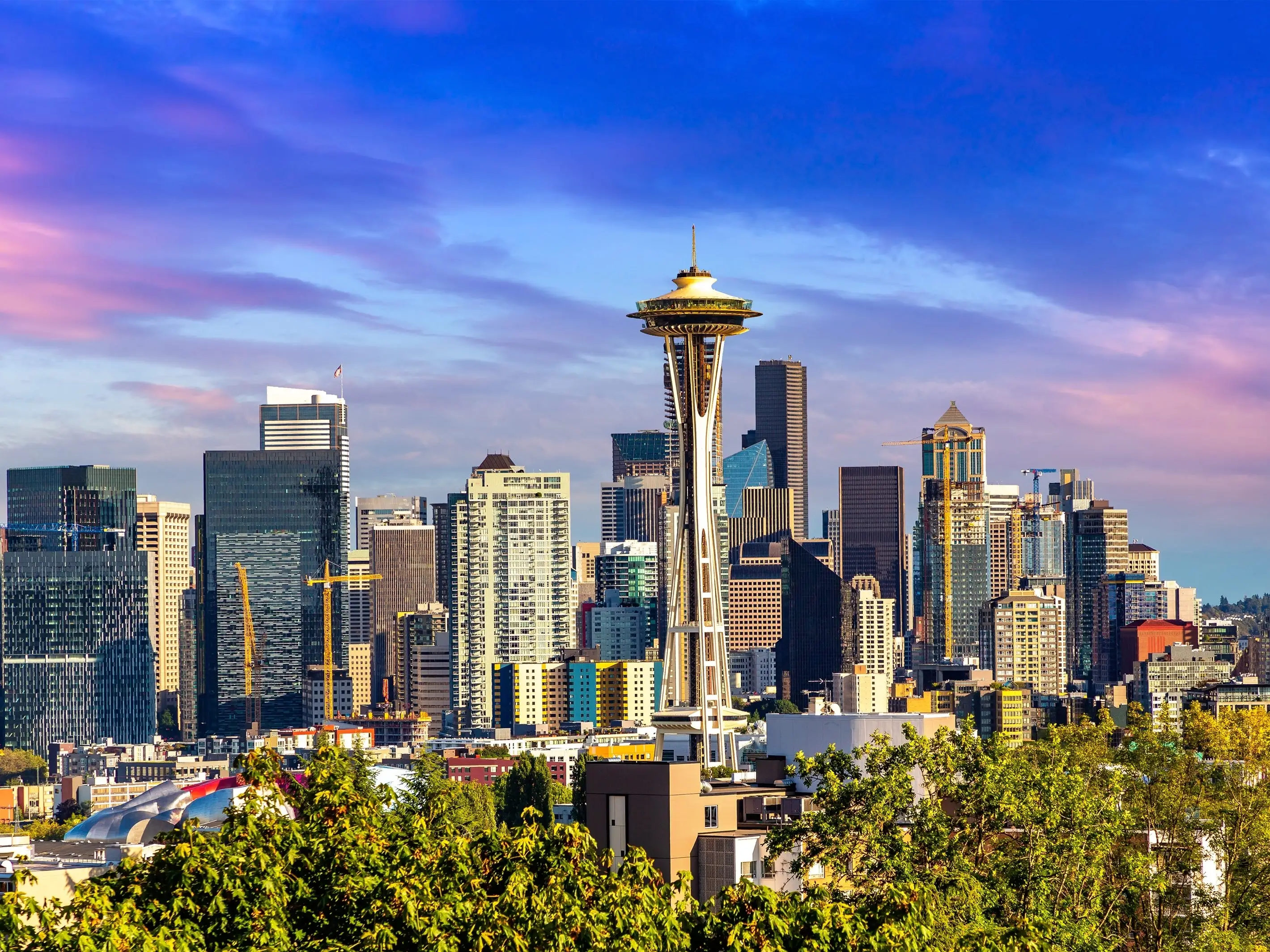 Up-close view of Seattle, Washington's skyline.