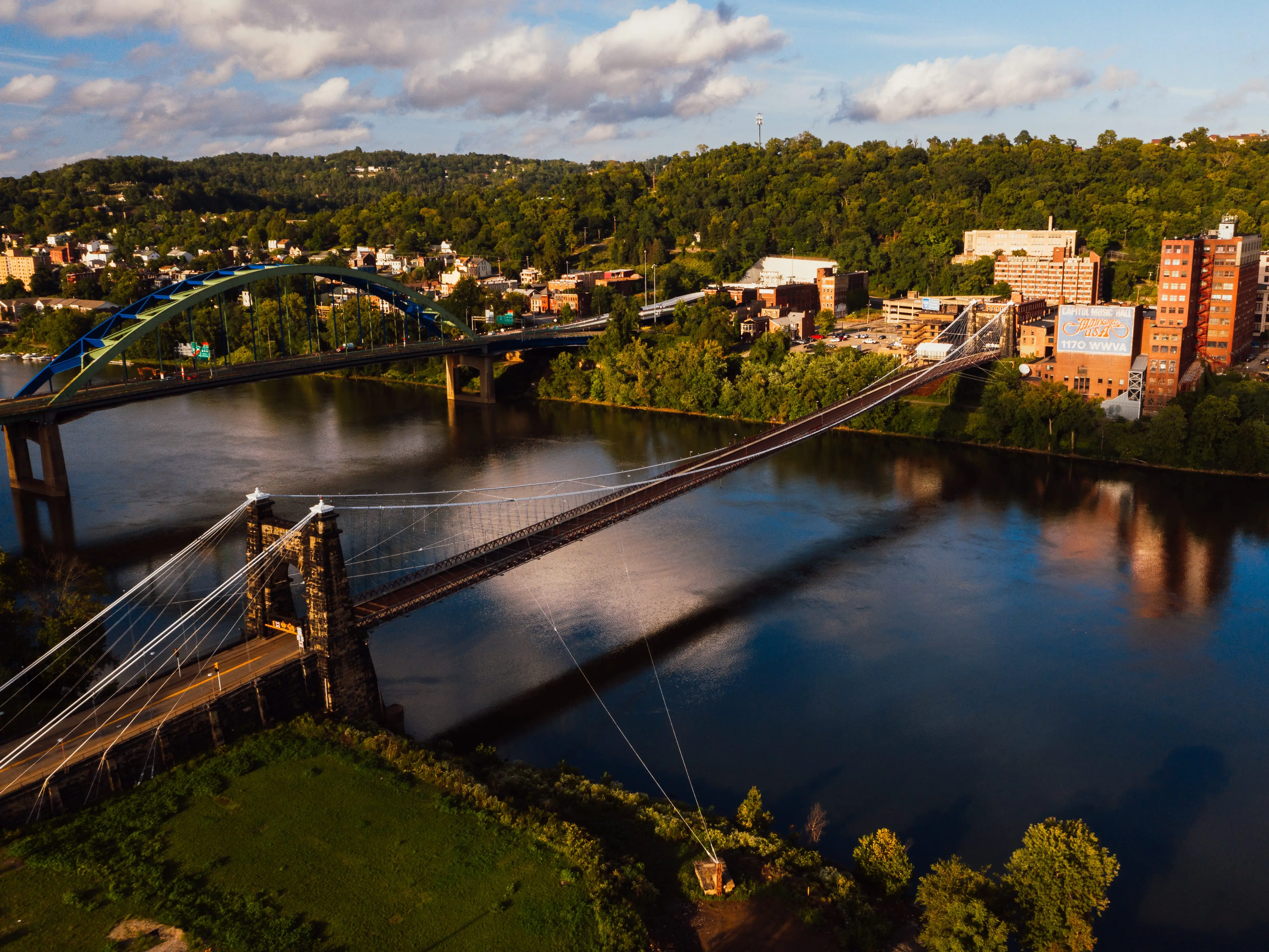Suspension bridge in Wheeling, West Virginia.