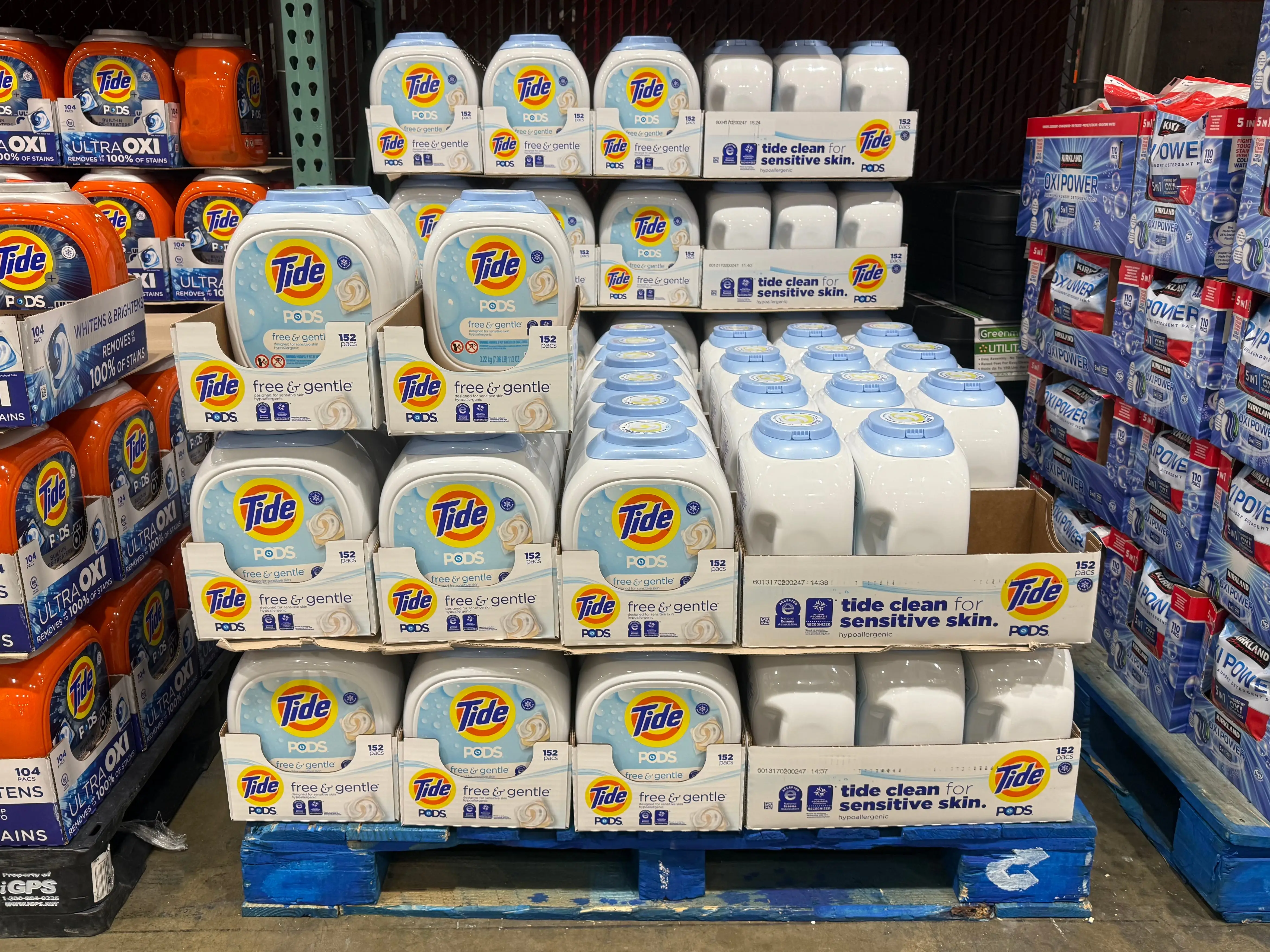 Containers of Tide Pods on display at Costco.