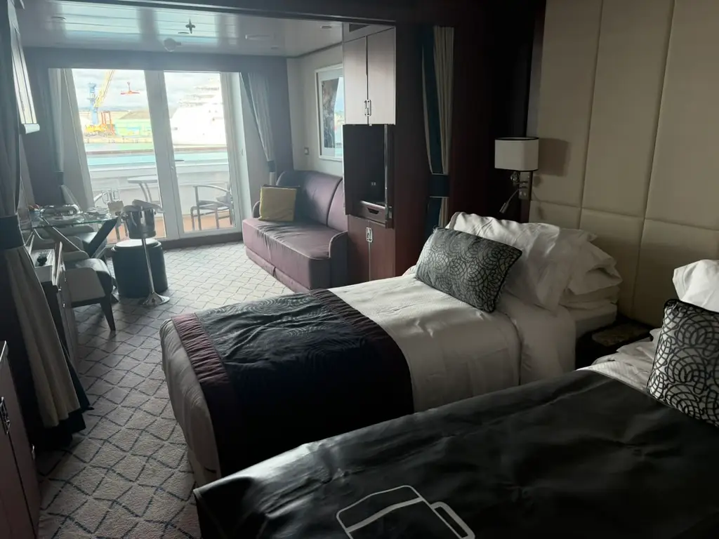 Two beds in cabin on cruise ship