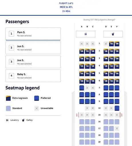 Seat map Southwest Airlines