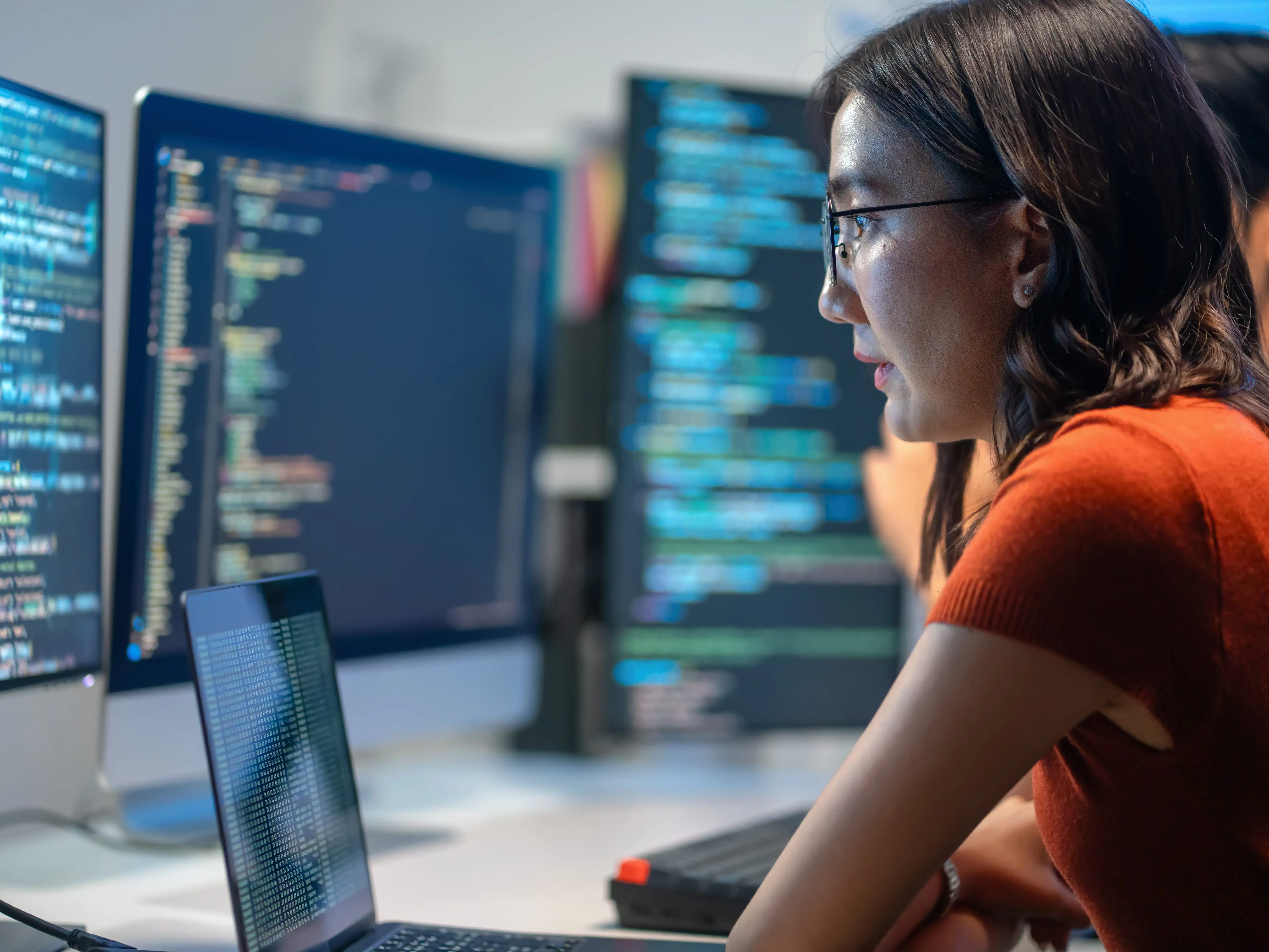 Woman looking at a computer