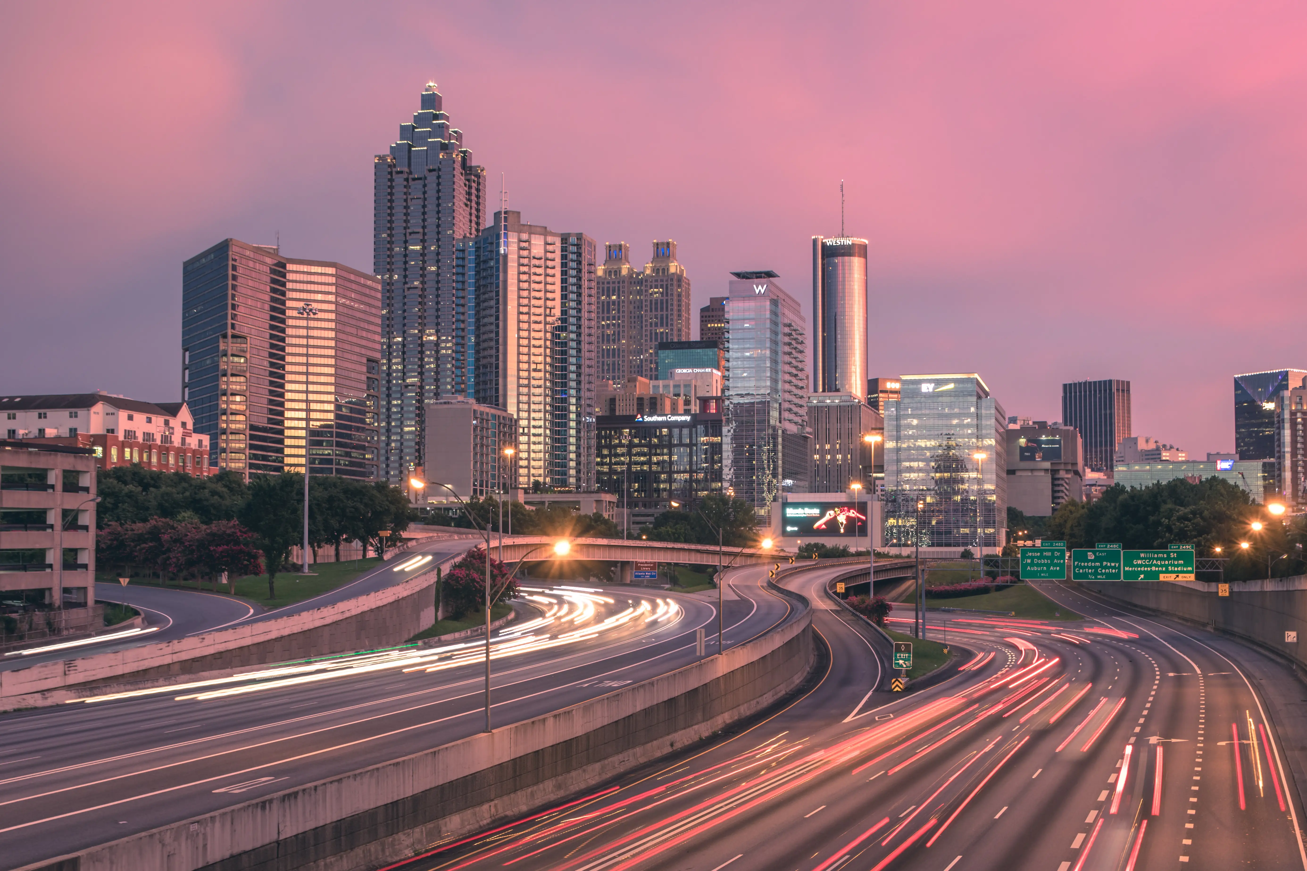 Skyline of downtown Atlanta at Night.