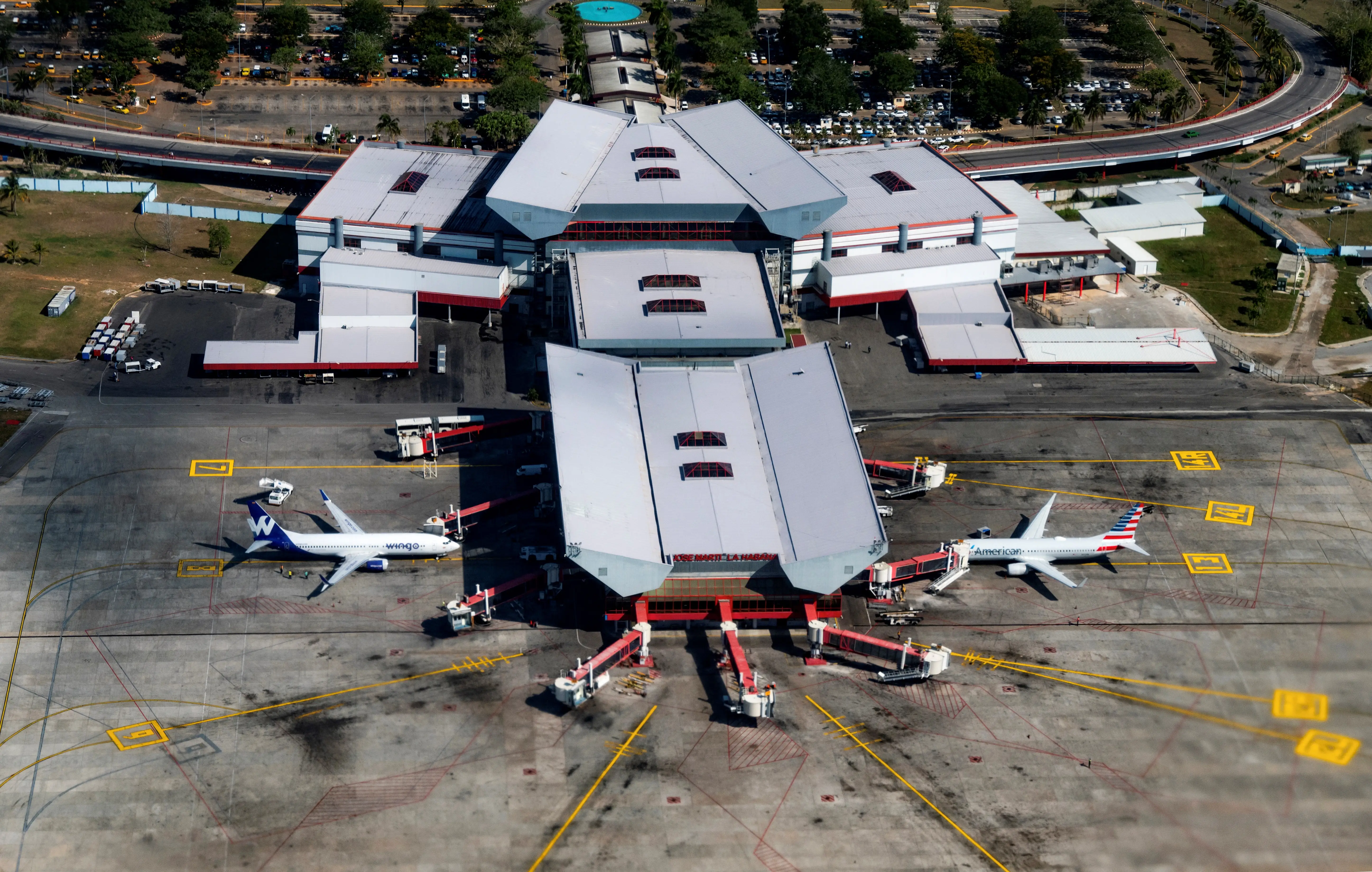 Aerial view from a plane of Jose Marti International airport in Havana taken on April 25, 2024.