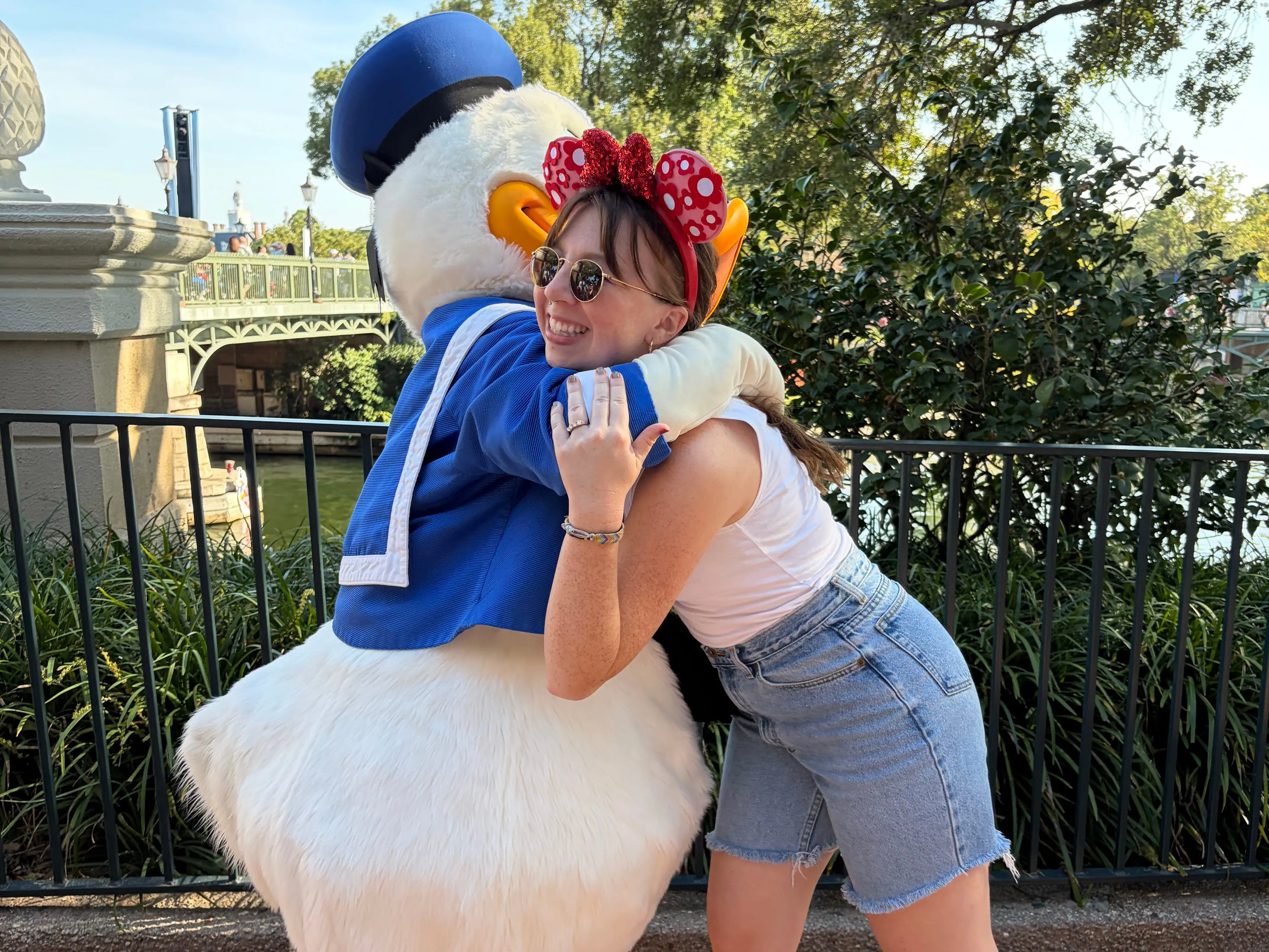 Author Jordyn Bradley hugging  Donald Duck