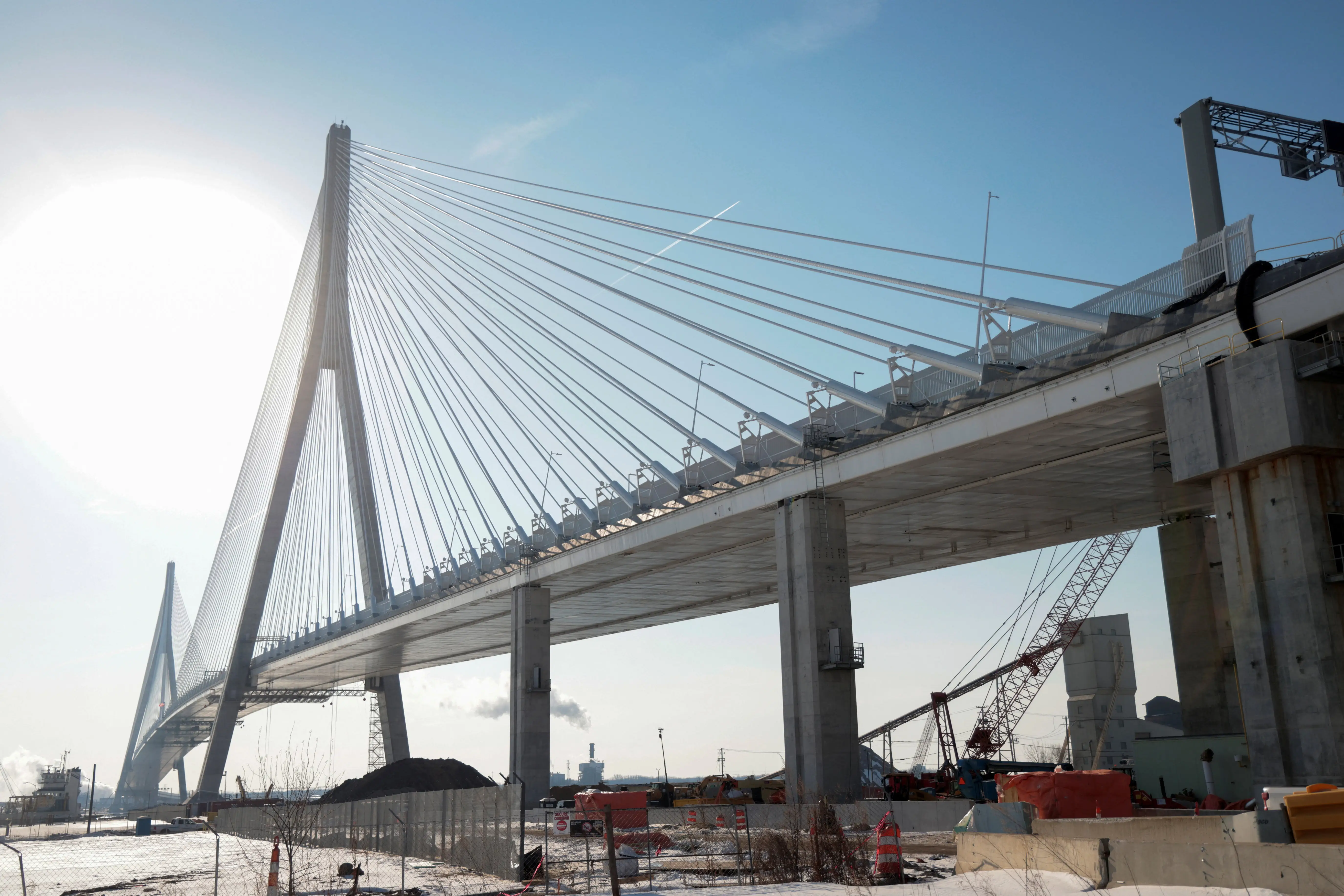 The Gordie Howe International Bridge is pictured under construction.