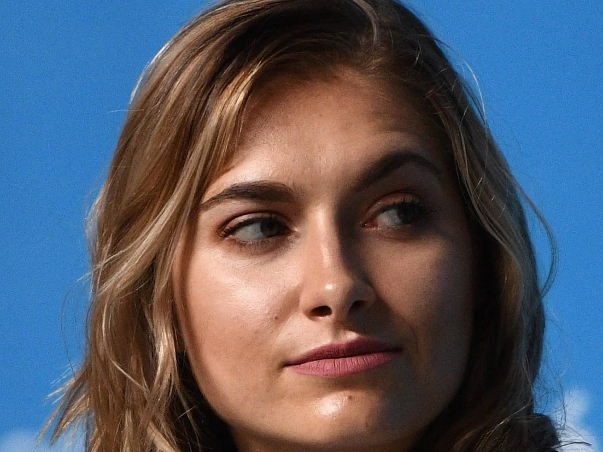 American Olympic fencer Monica Aksamit faces the media during a press conference