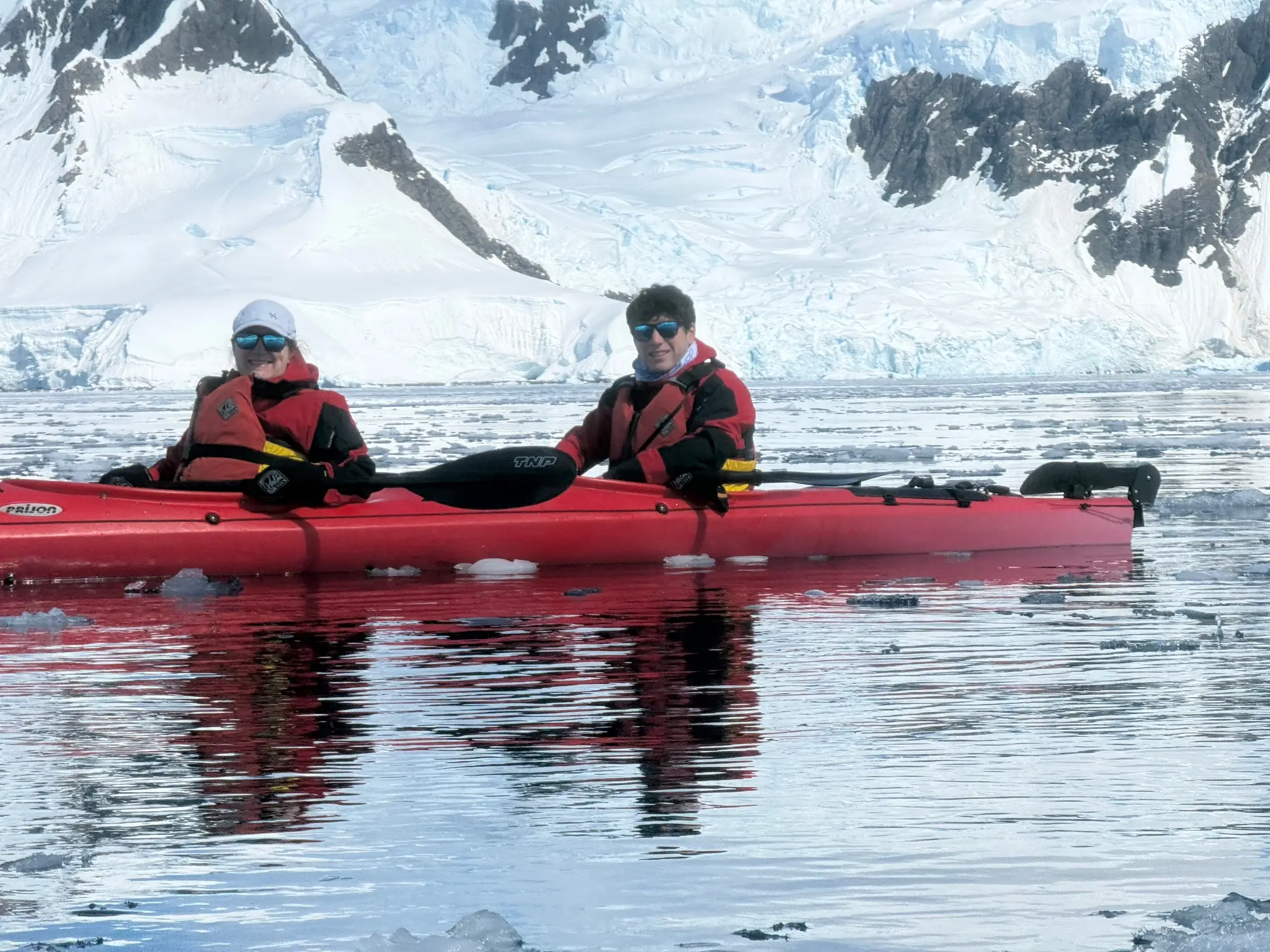 Mother and son kayaking