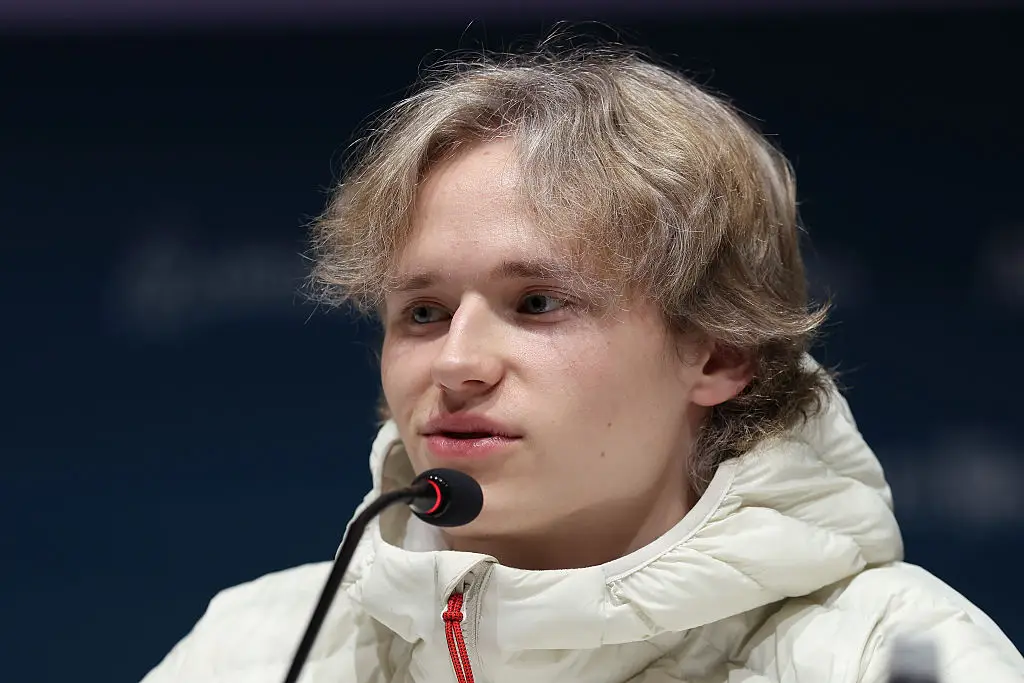 Ilia Malinin at a press conference at the Olympics.