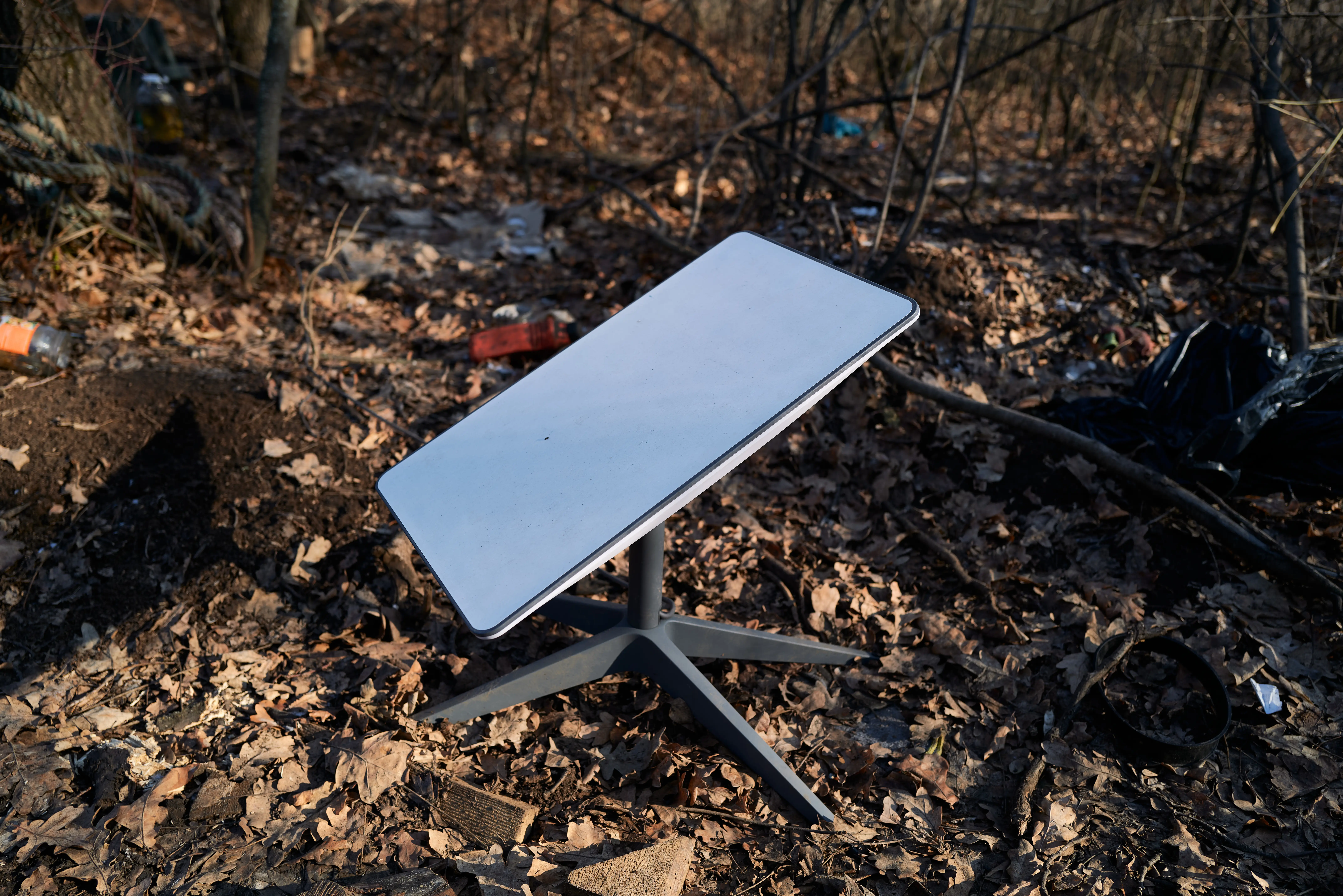 A Starlink terminal is seen on the ground in Pokrovsk.