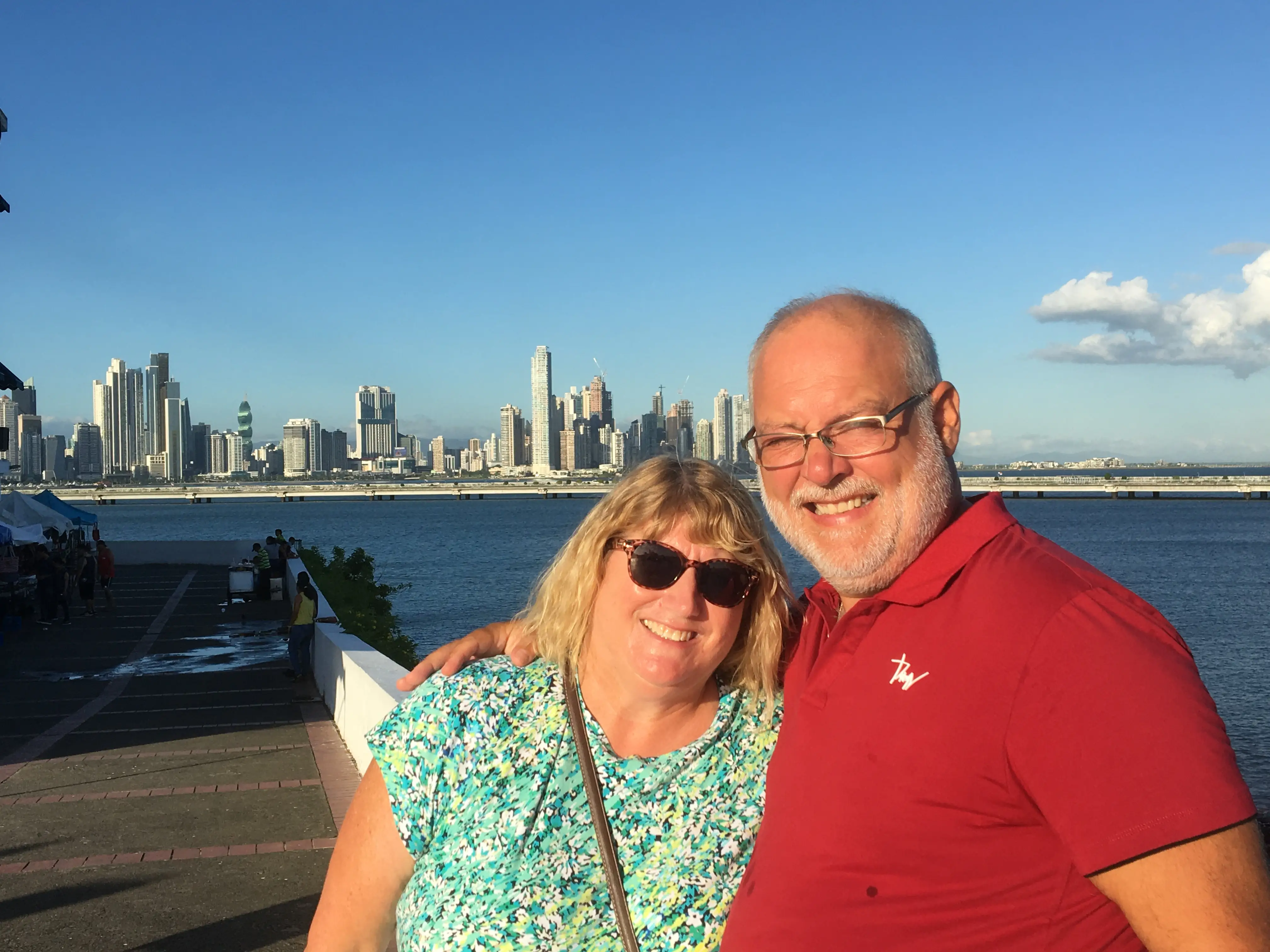 A man and his wife at Amador Causeway in Panama.