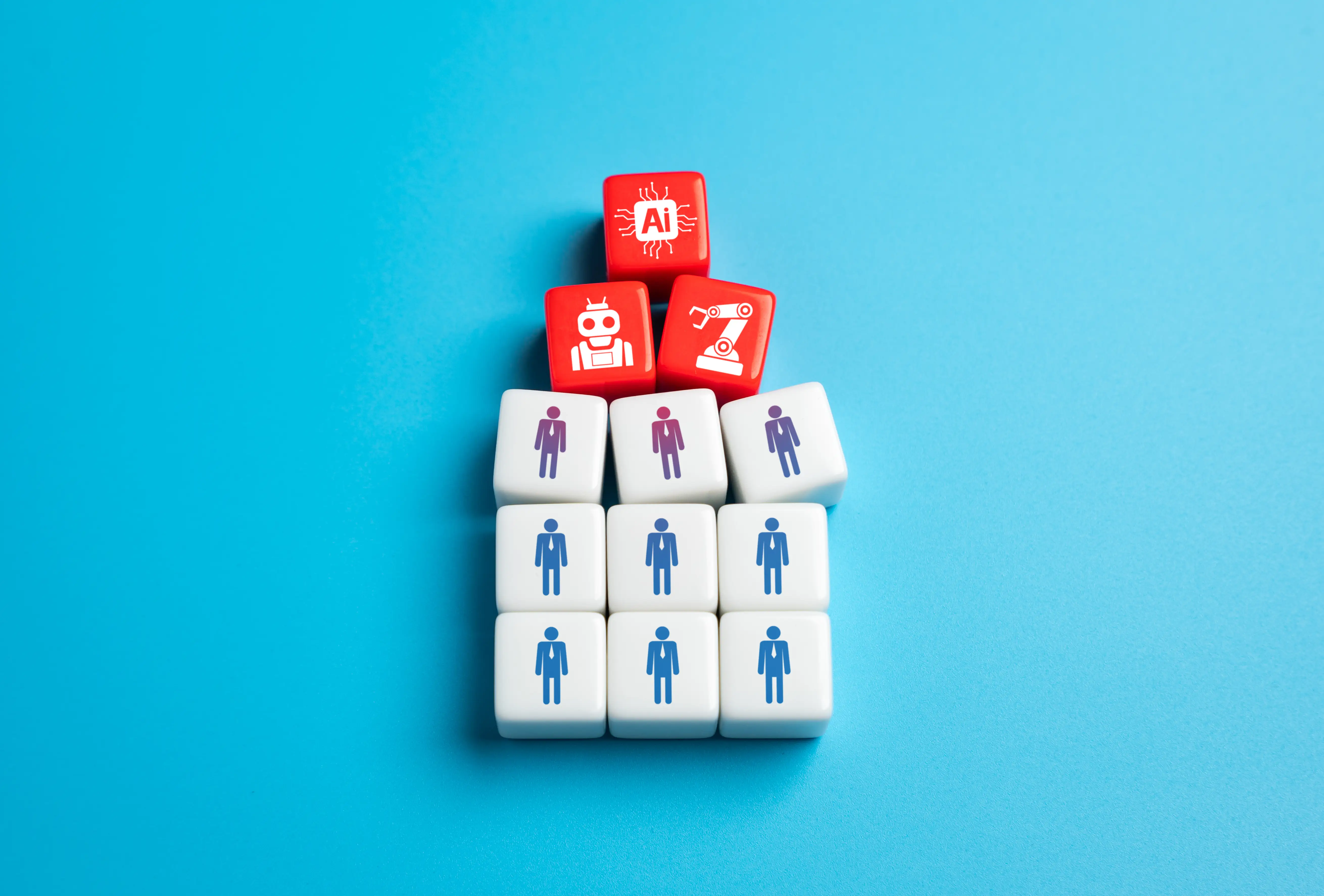 AI is depicted above human workers.