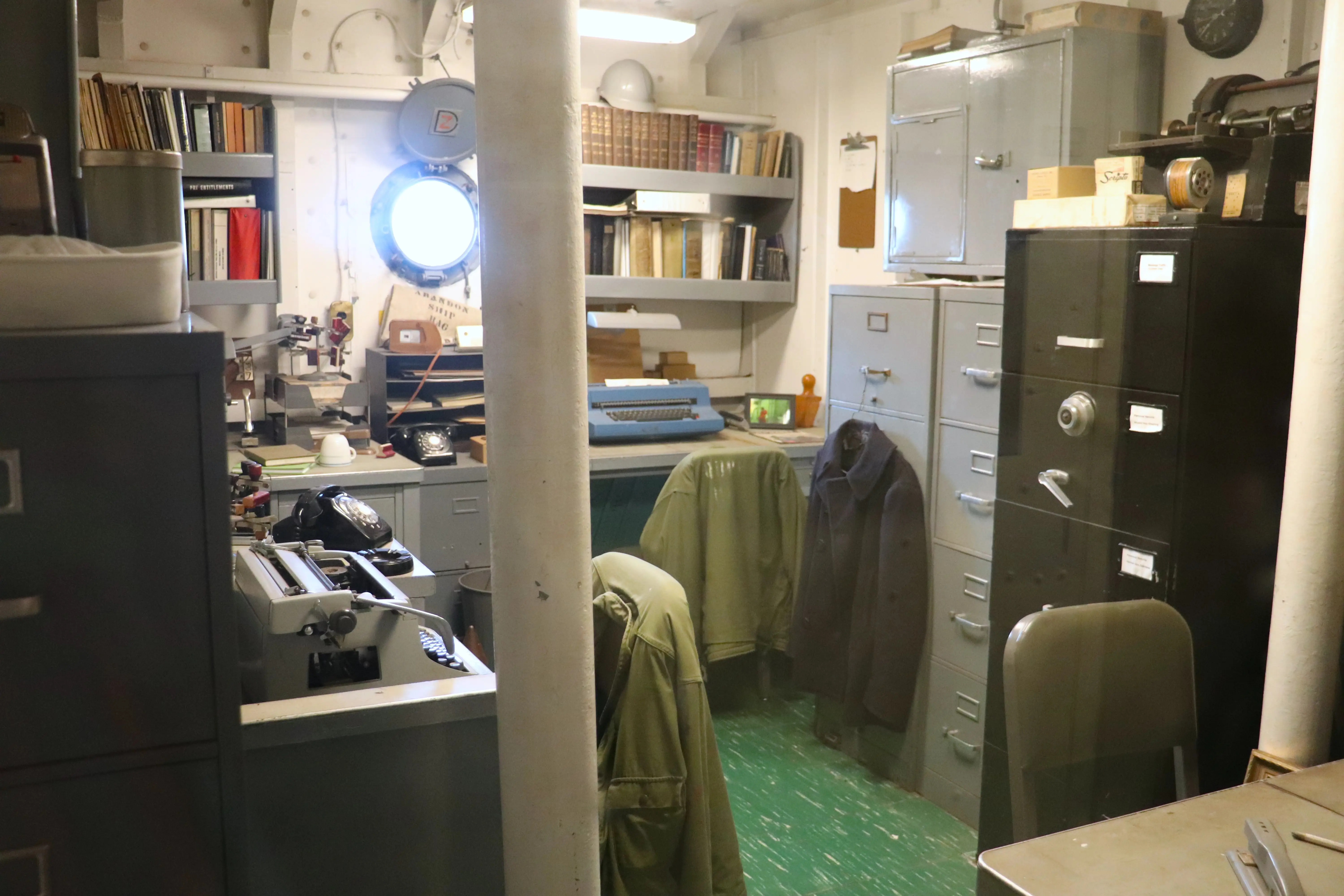 The ship's office on board the USS Joseph P. Kennedy Jr.