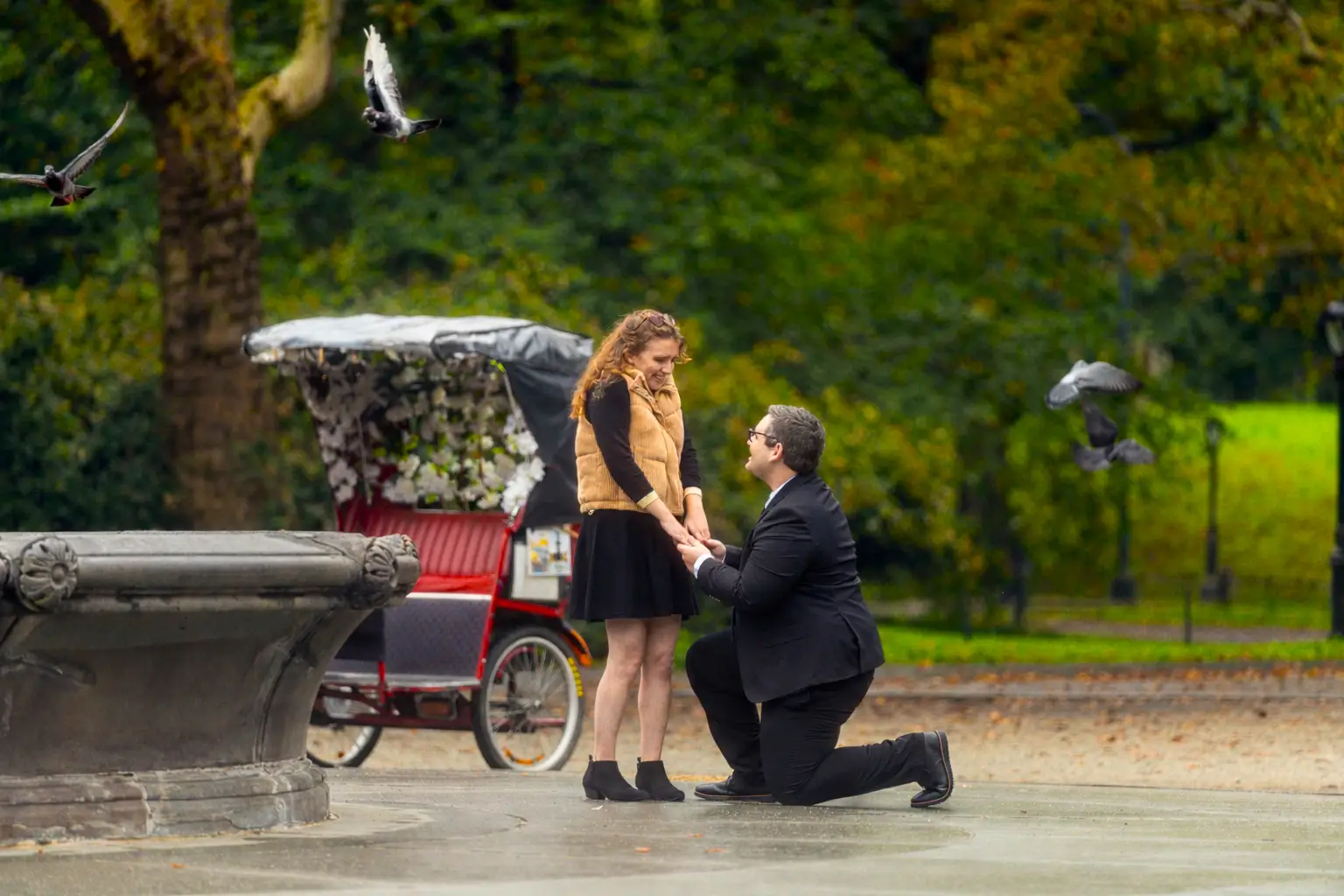 Man proposing to woman in park in NYC