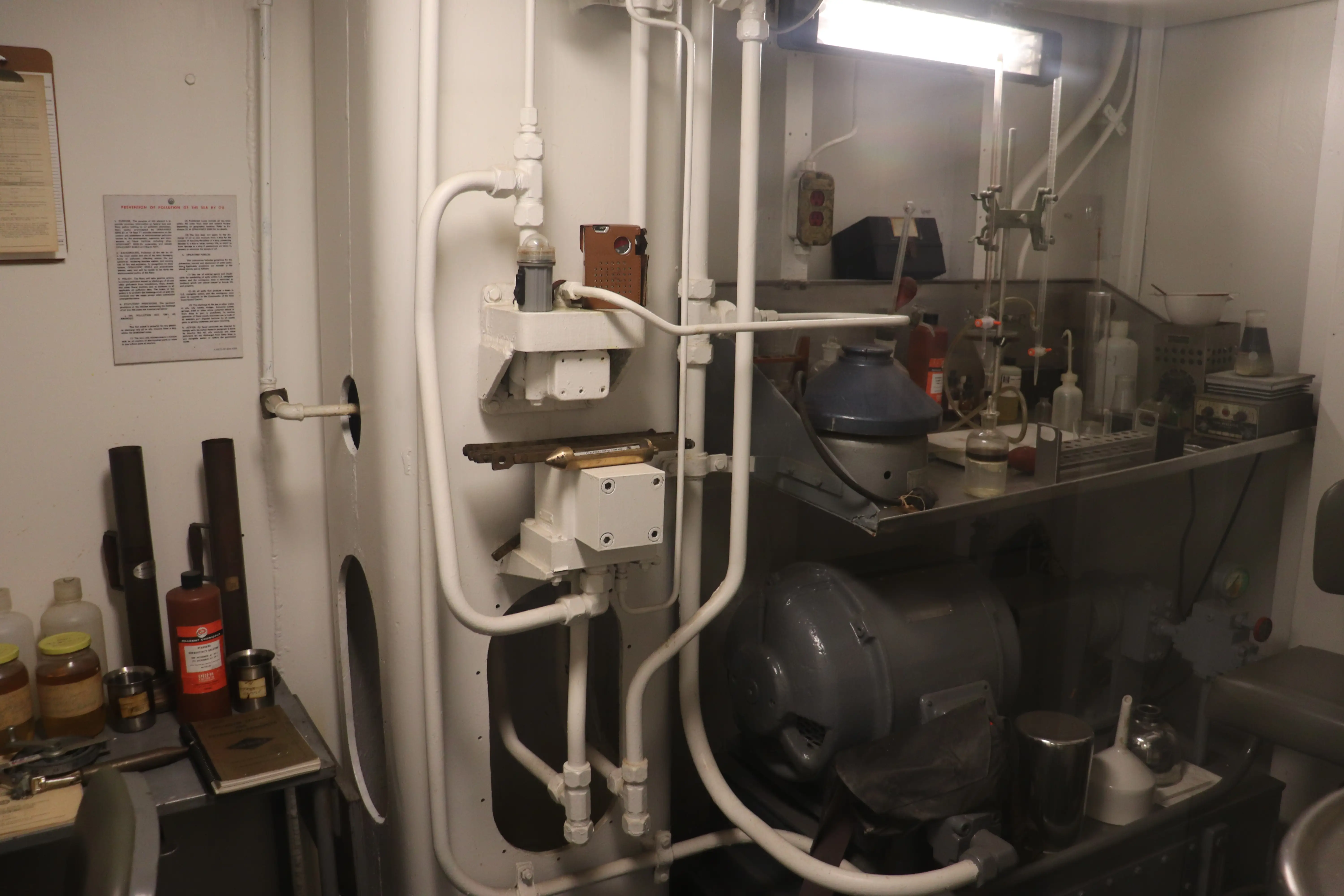 The oil and water test shack on board the USS Joseph P. Kennedy Jr.
