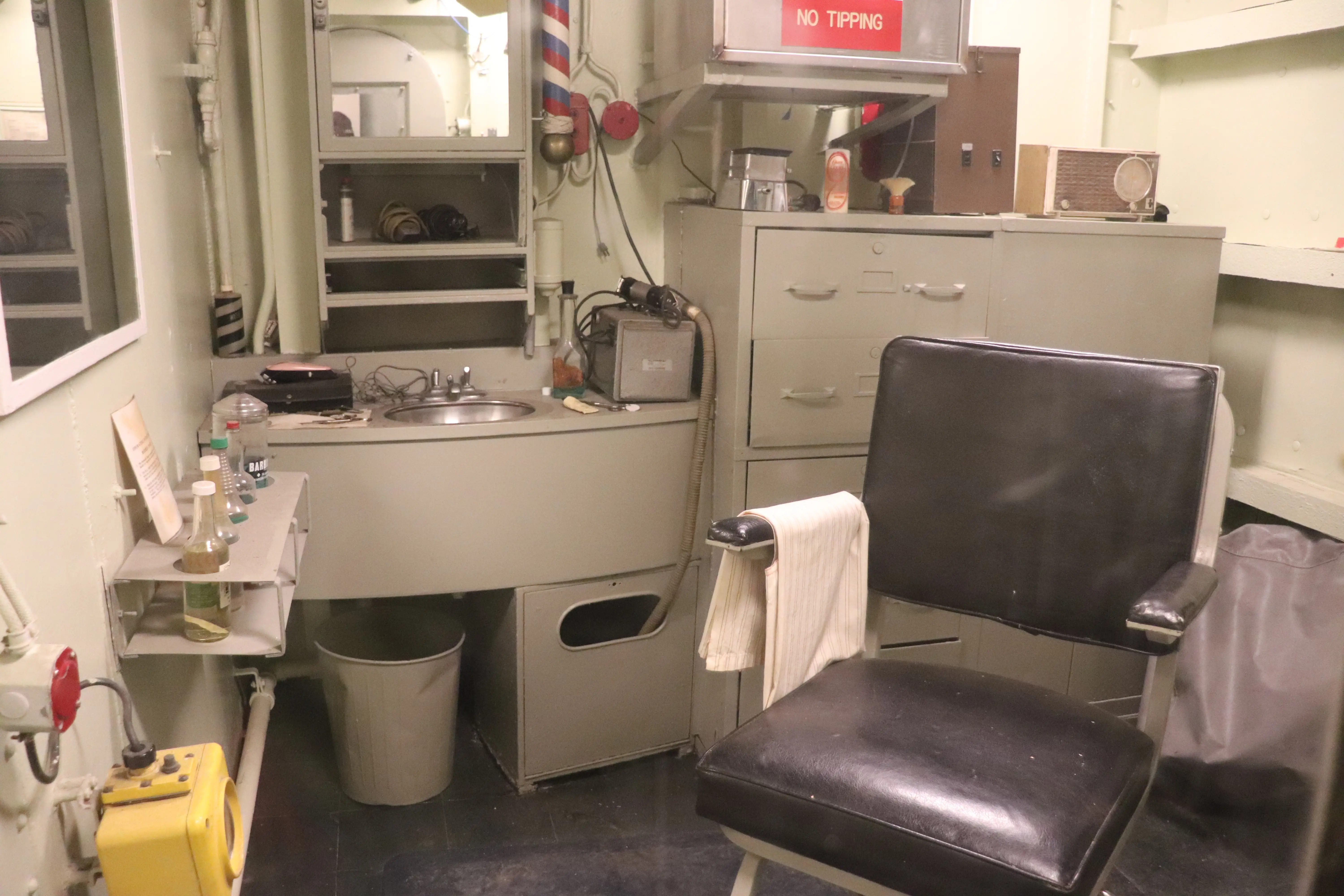 The barbershop and battle dressing station on board the USS Joseph P. Kennedy Jr.