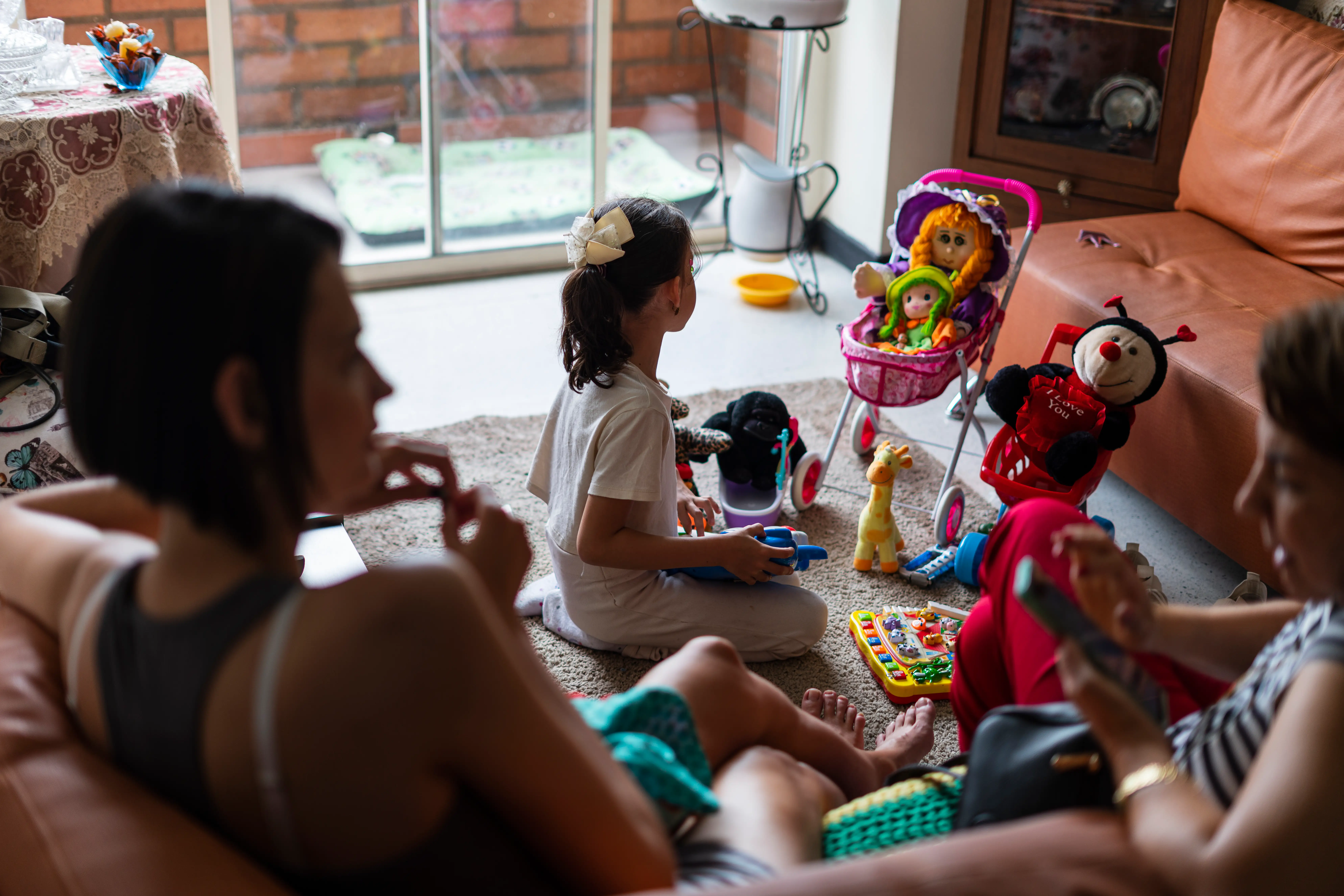 A family in the living room.