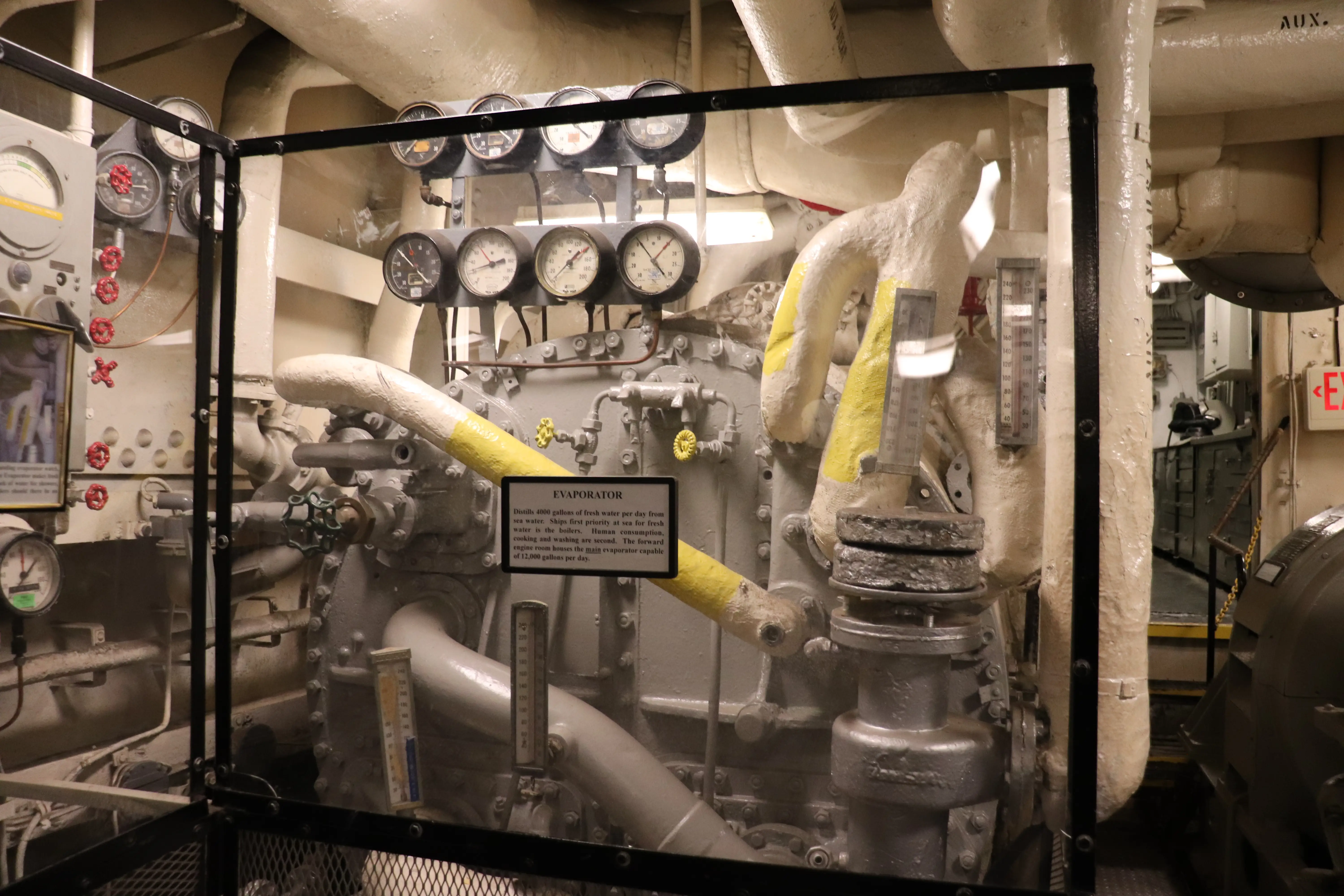 The evaporator in the after engine room on board the USS Joseph P. Kennedy Jr.