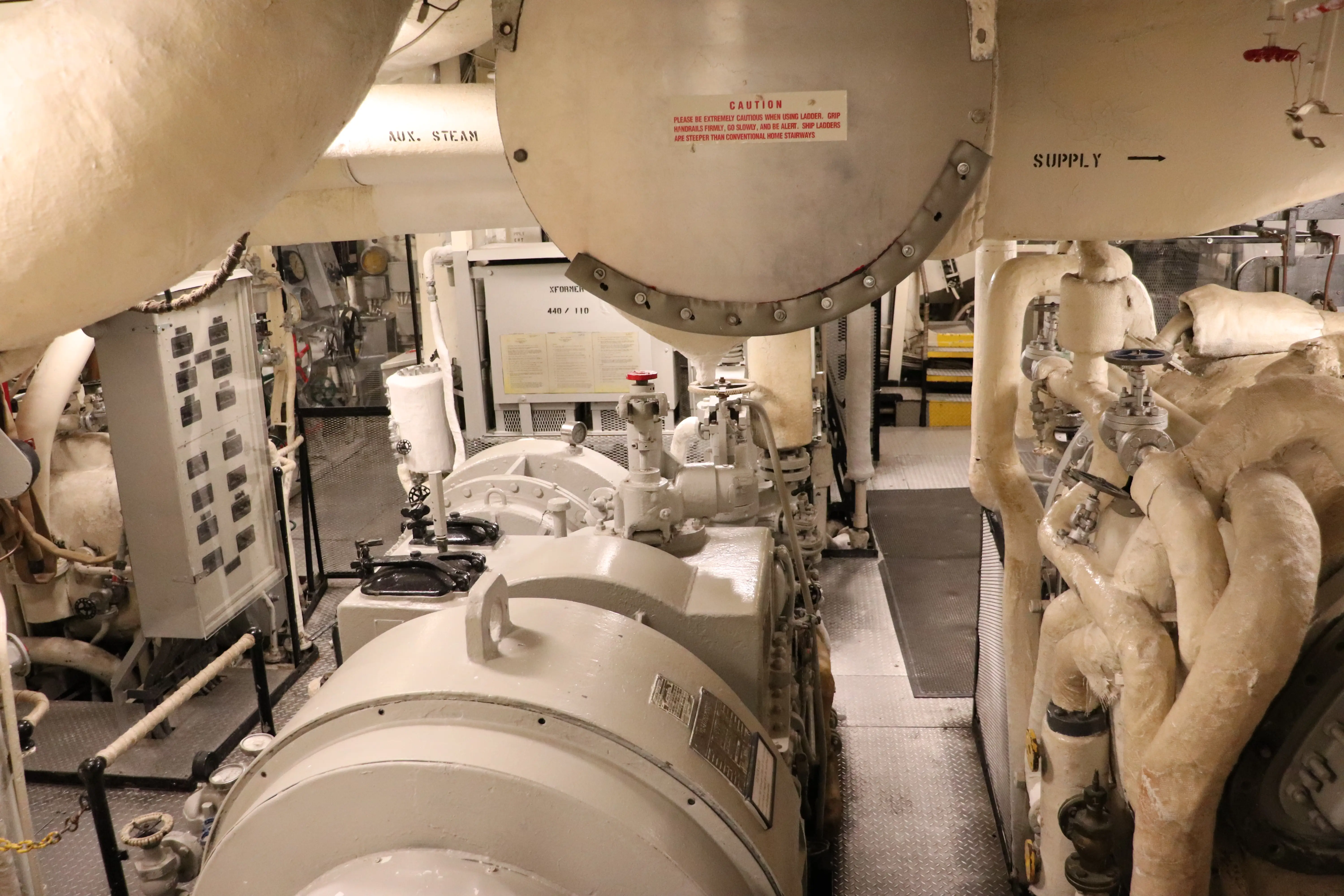 The after engine room on board the USS Joseph P. Kennedy Jr.