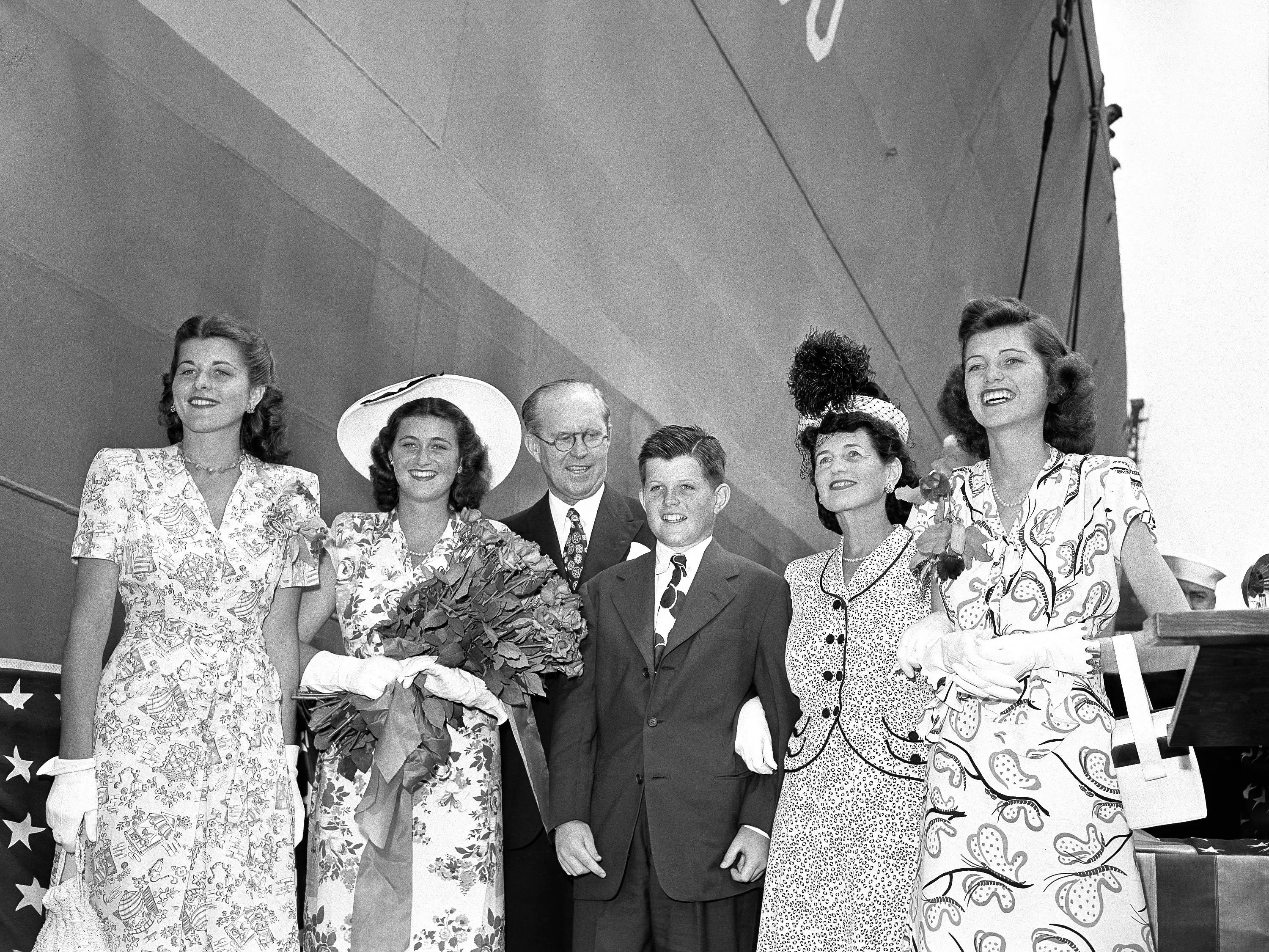 The Kennedy family at the christening of the USS Joseph P. Kennedy Jr.
