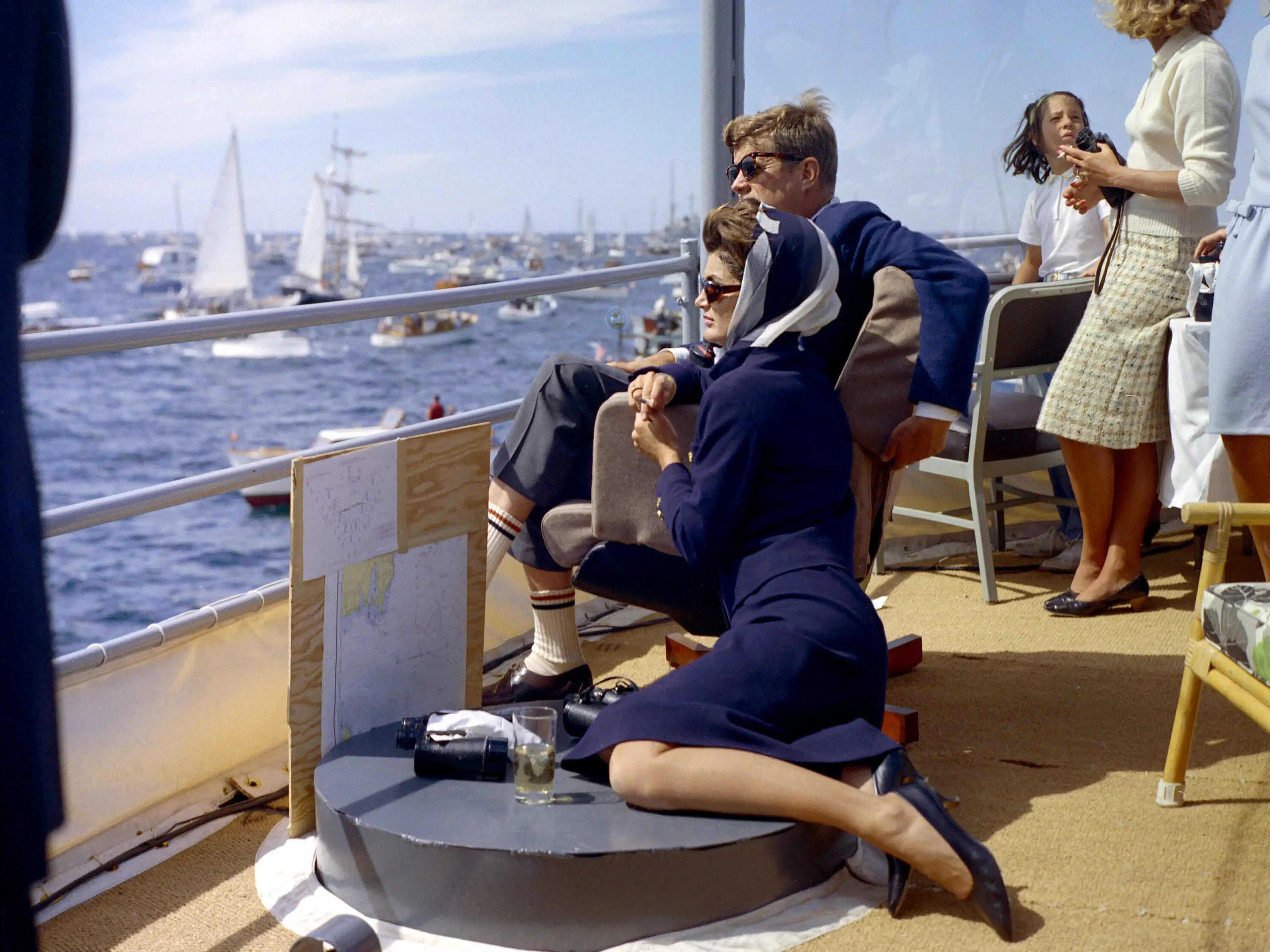 JFK and Jacqueline Kennedy on board the USS Joseph P. Kennedy Jr.