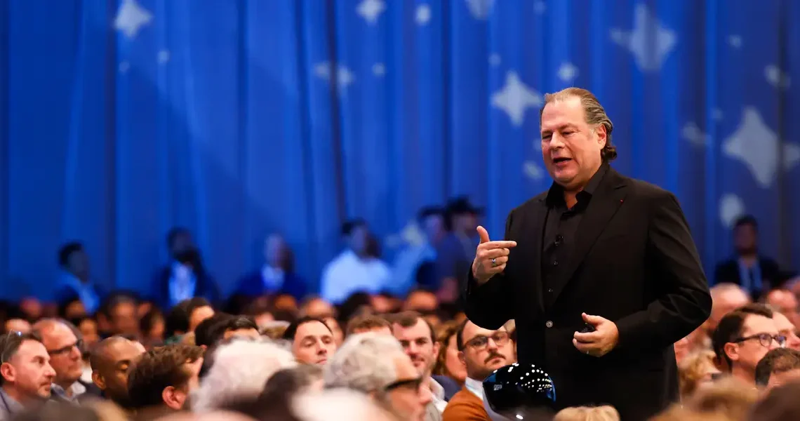 A recording of CEO Marc Benioff’s keynote was posted on Salesforce’s internal site. His jokes about ICE weren’t included.