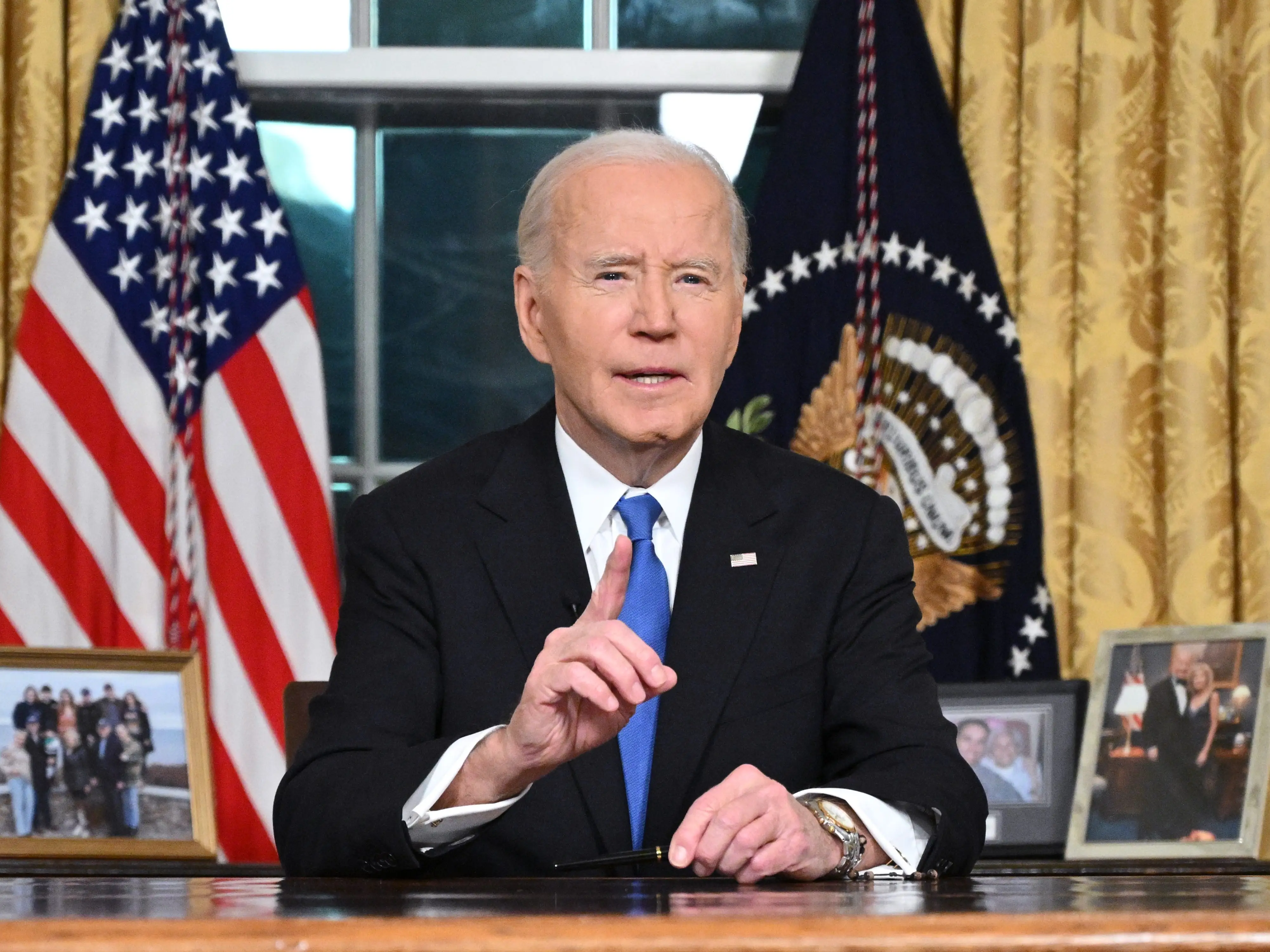 Joe Biden adresses the nation from the White House's Oval Office during his presidency.