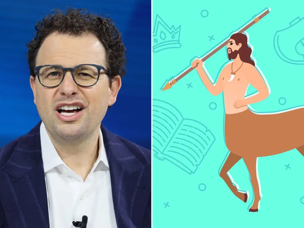 Composite photo of Dario Amodei and graphic of a centaur